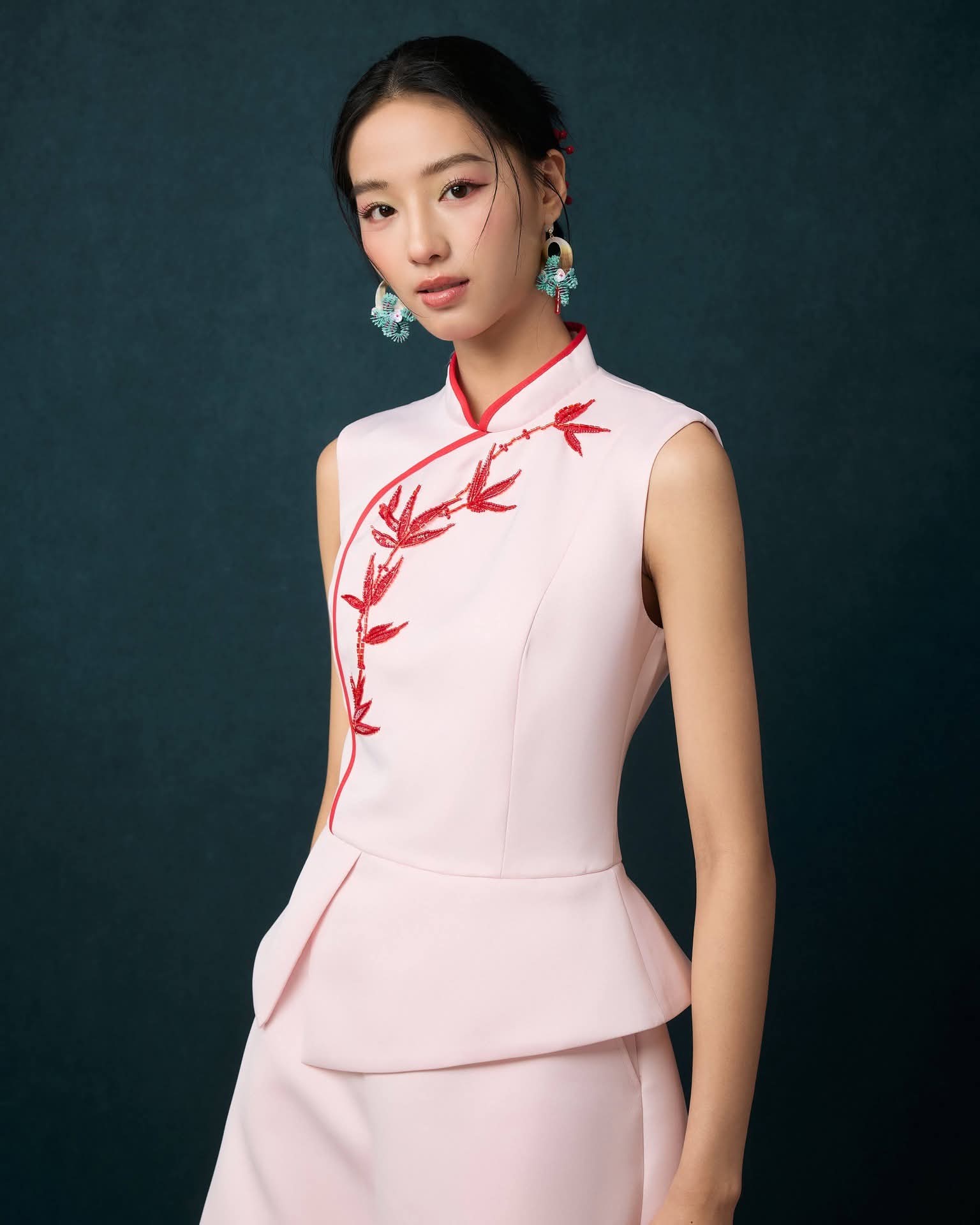 精致竹节旗袍连身裤 D0376