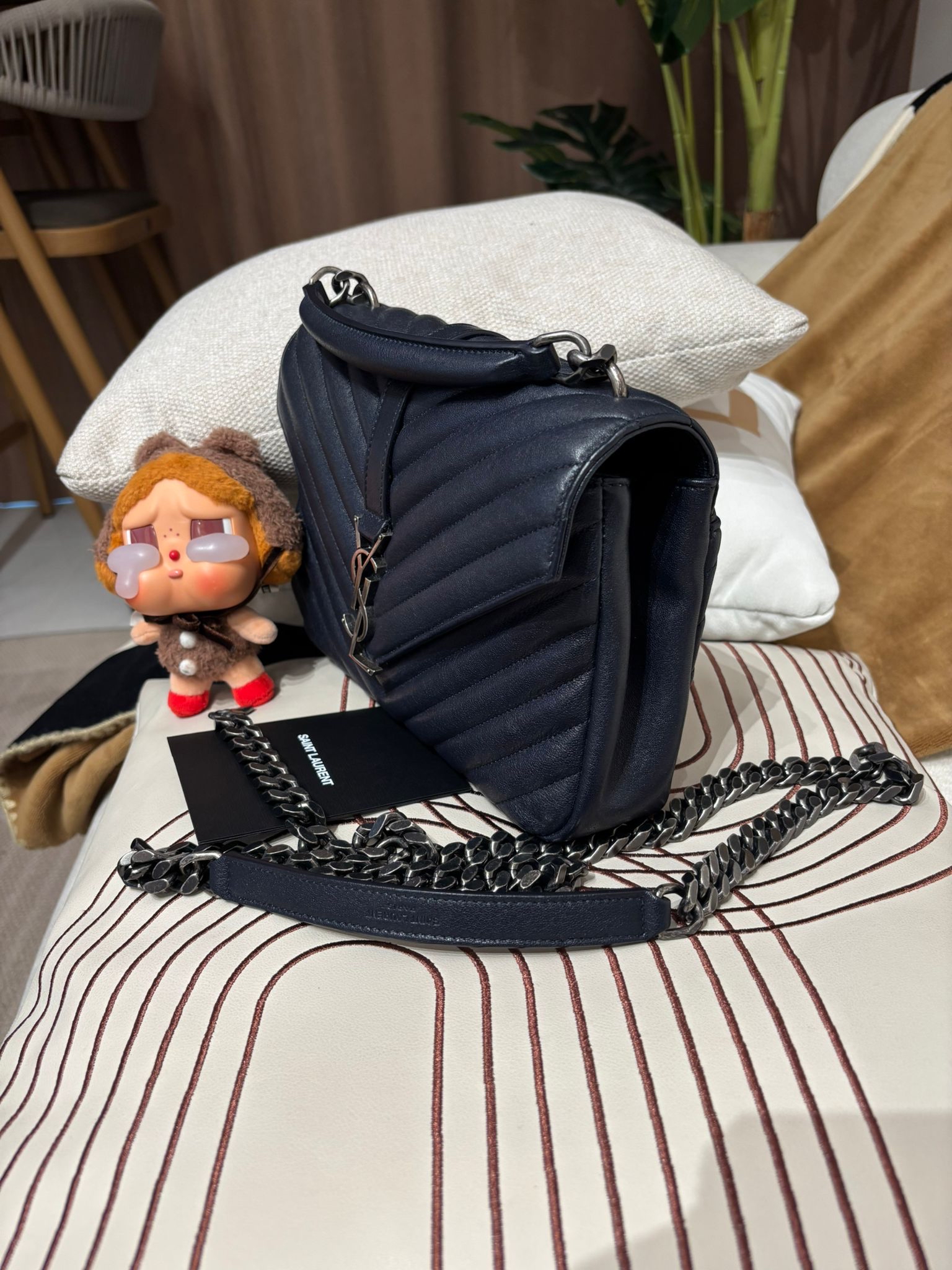 YSL College Small Bag Navy 100%Authentic, 98%New ✅ certificate✅Dust bag