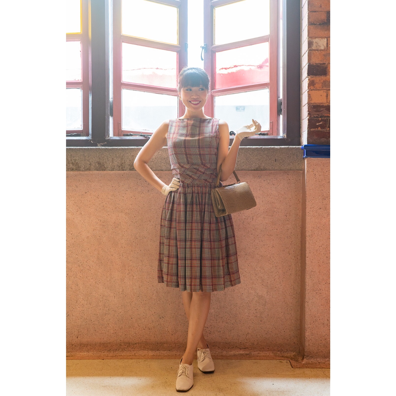 (Ready-Made) Summer in Woodland - 1950s Inspired Checkered Summer Dress - Vest (FM176)