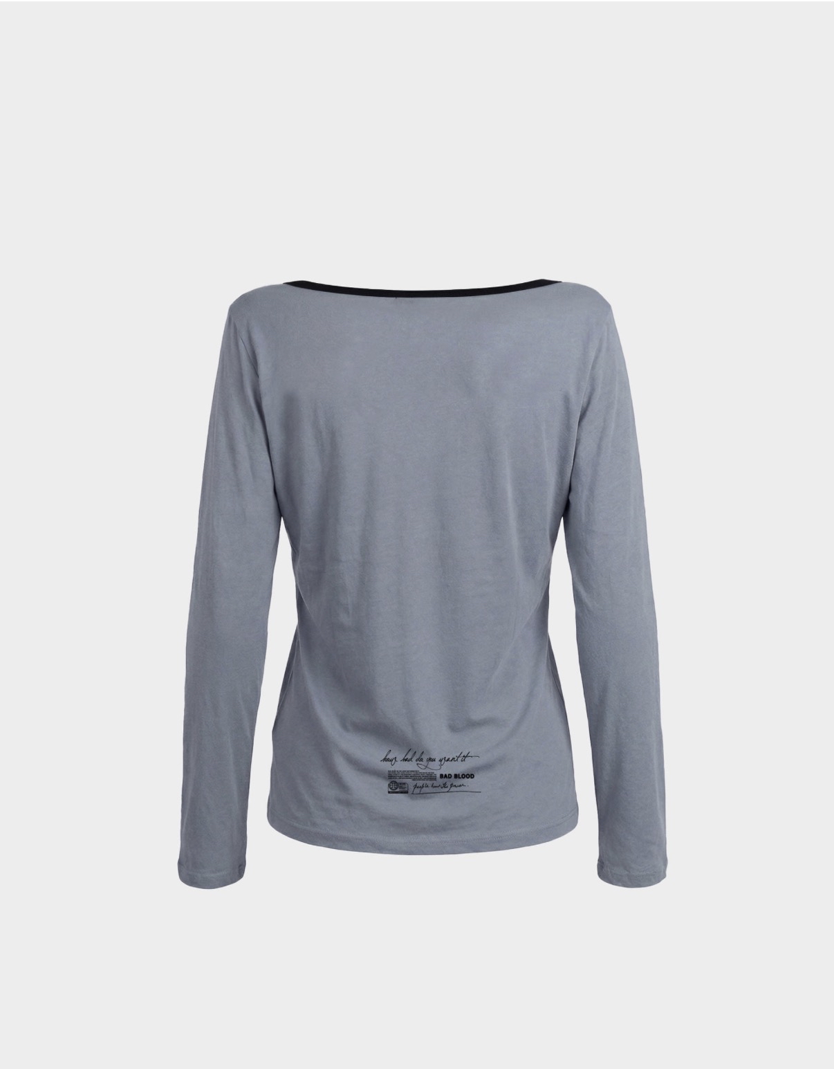 BADBLOOD [w-tee26-128] Script Graphi Ringer Loose-Fit T-Shirt - Sky Blue