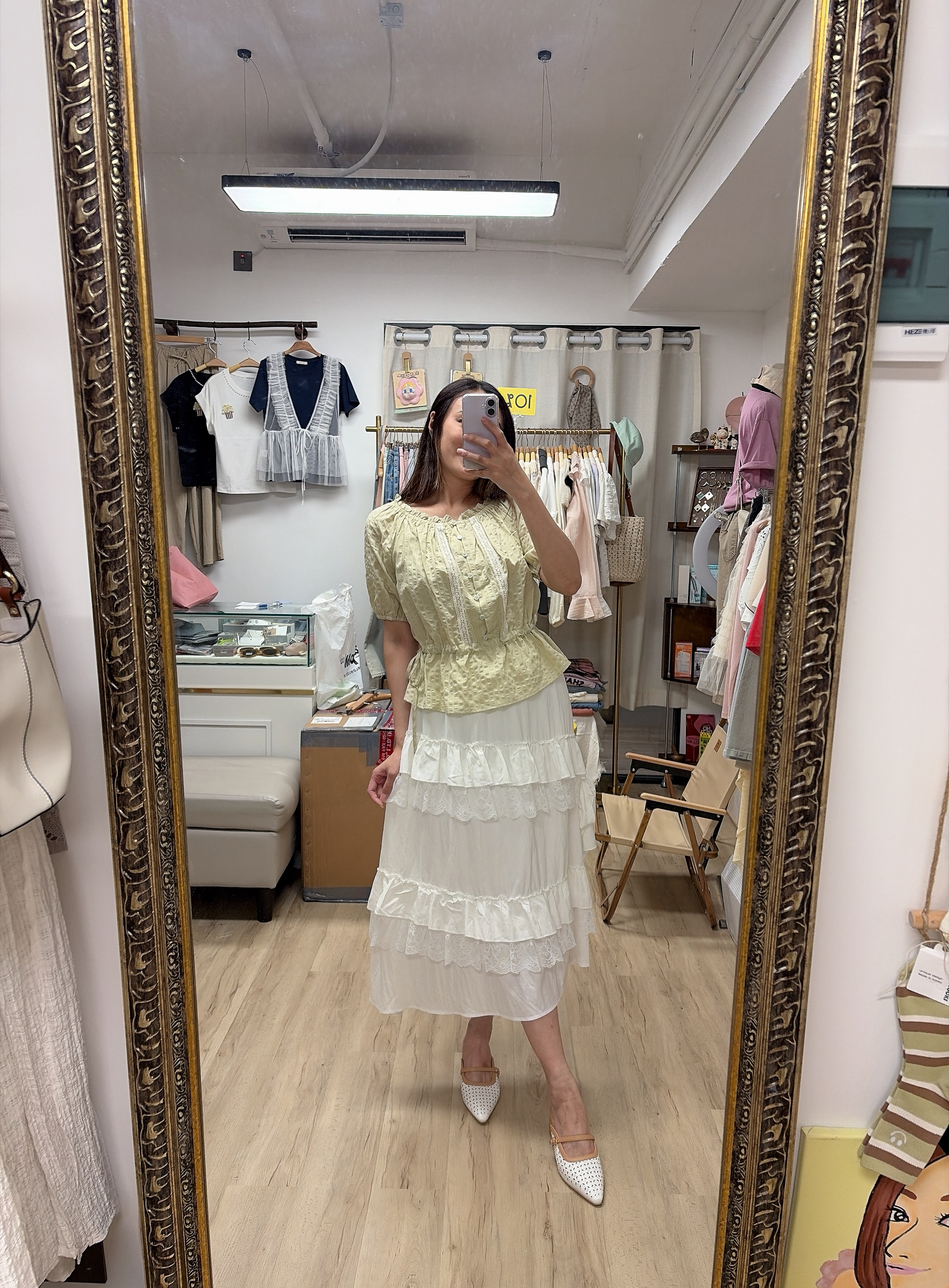 白色Ruffles skirt 