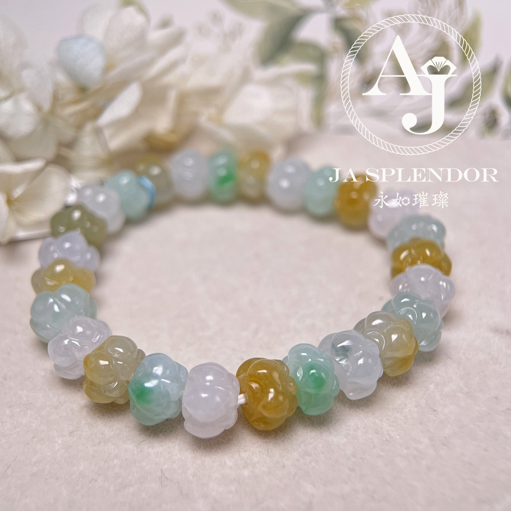 JB-254 - 冰種三彩福祿壽招貴人年年有餘蓮花手串