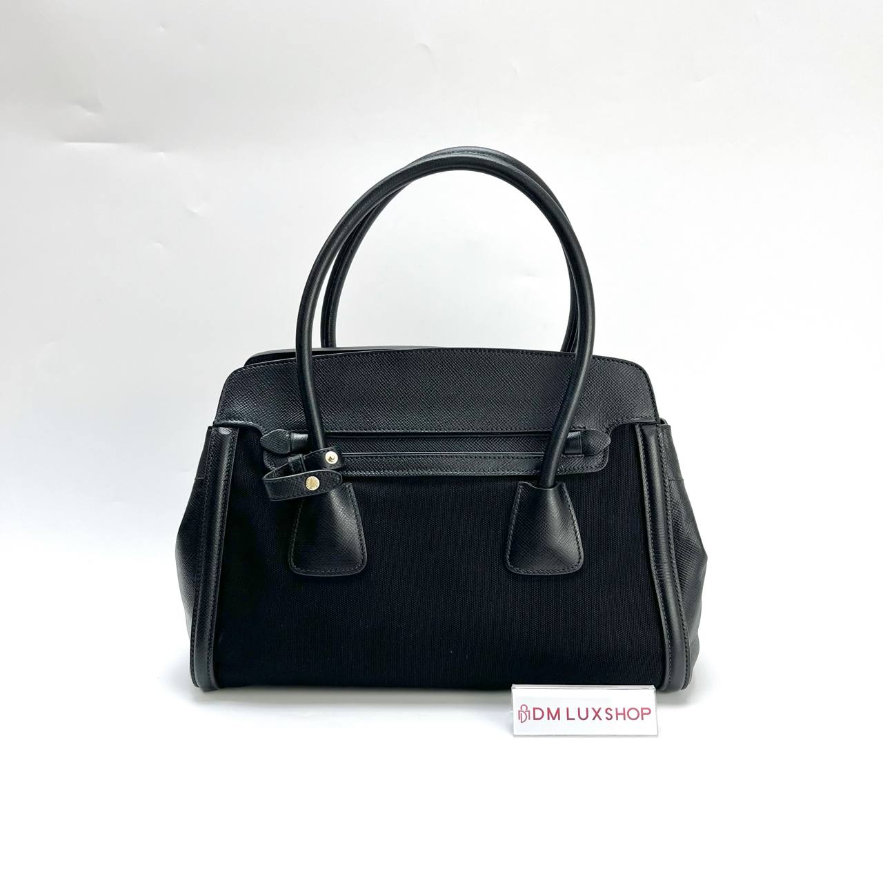 Prada Cuir Frame Canvas Tote Black