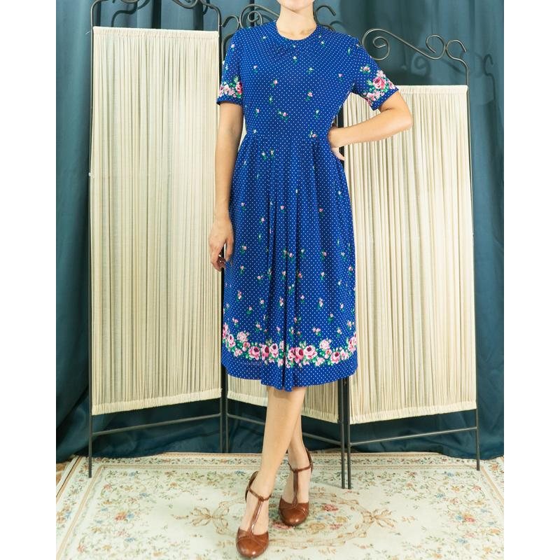 Vintage Japanese Floral Pattern on Hem Summer Day Dress (MT1842-17)
