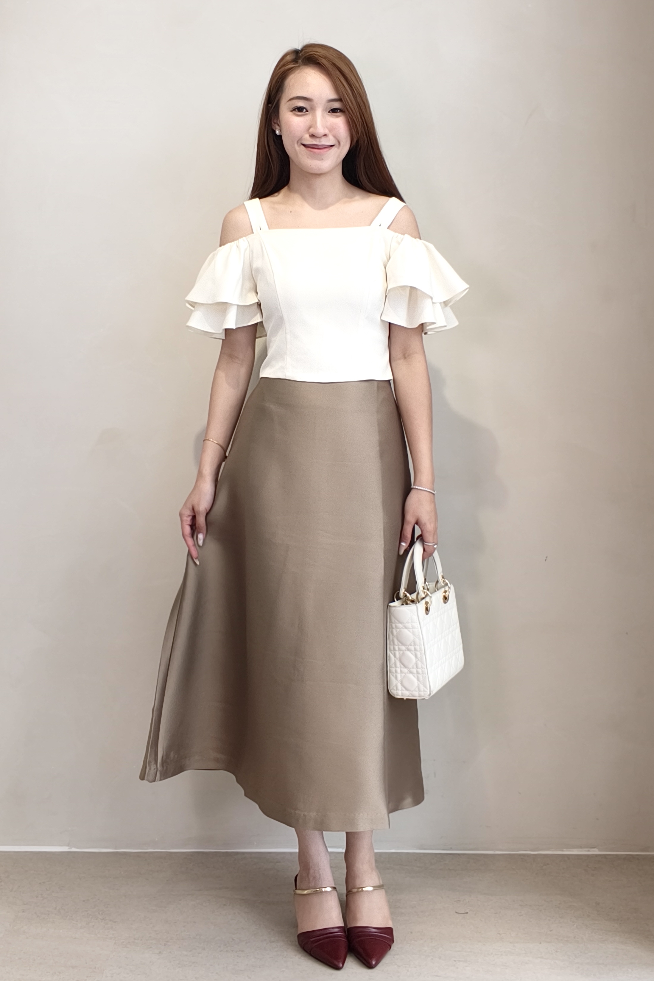 303679 Elise Ruffle Cold Shoulder Top