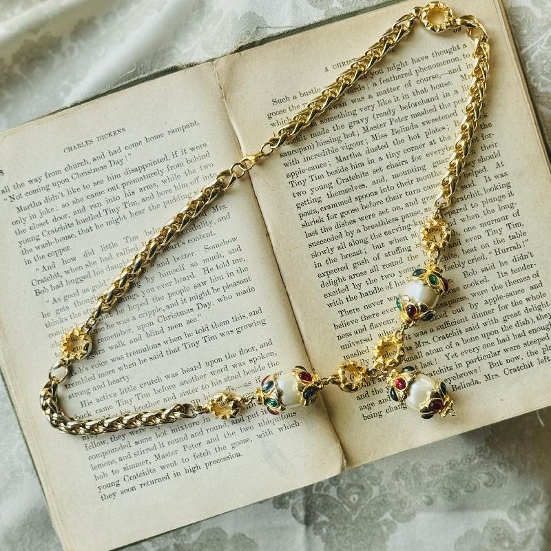 Vintage Re-designed 1980s Designer Quality Multi-colour Faux Pearl Dangle Piece Necklace(MT2386)