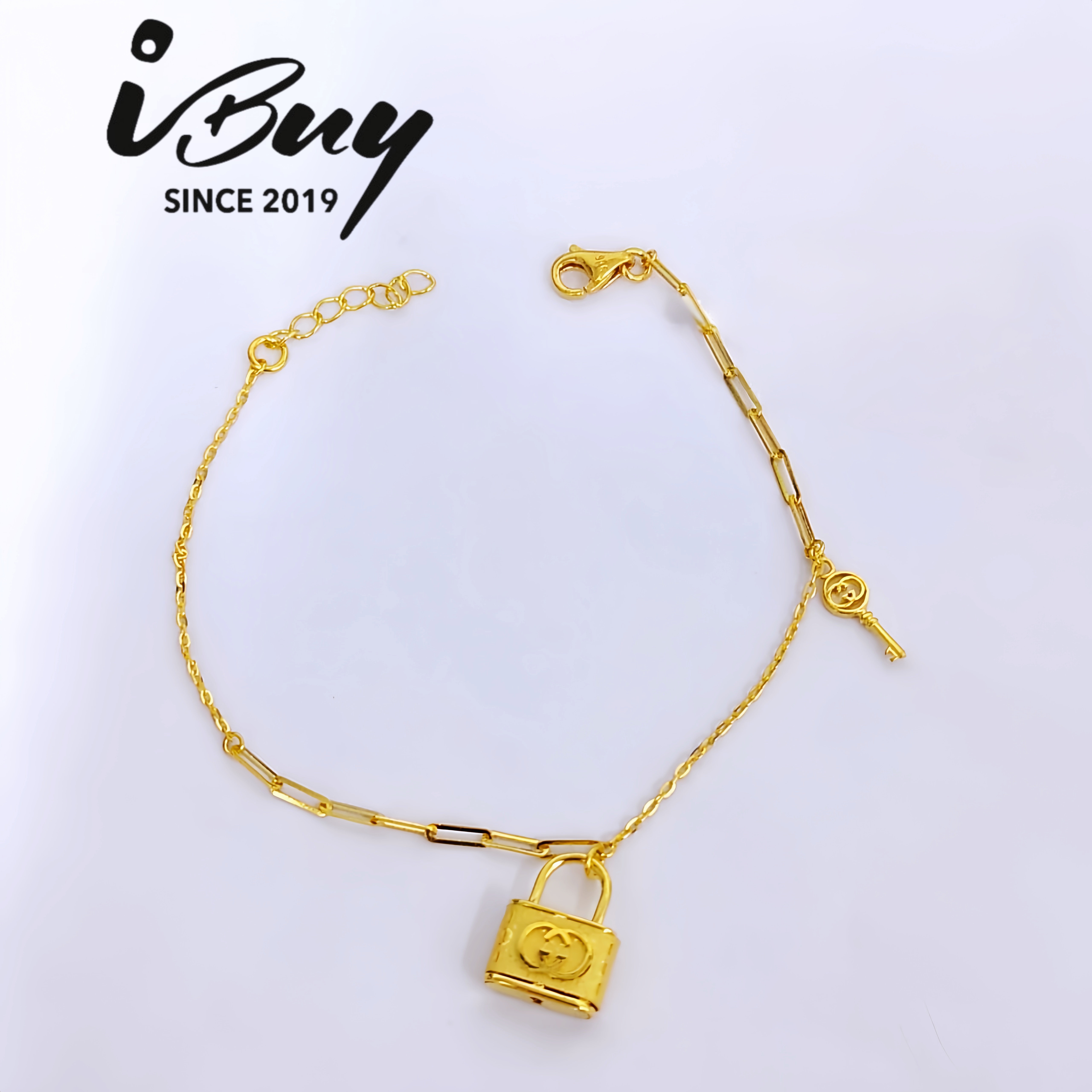 916 GOLD GUCCI LOCK AB BRACELET 15-17CM 916 金 双G锁头钥匙吊坠AB手链 15CM-17CM 