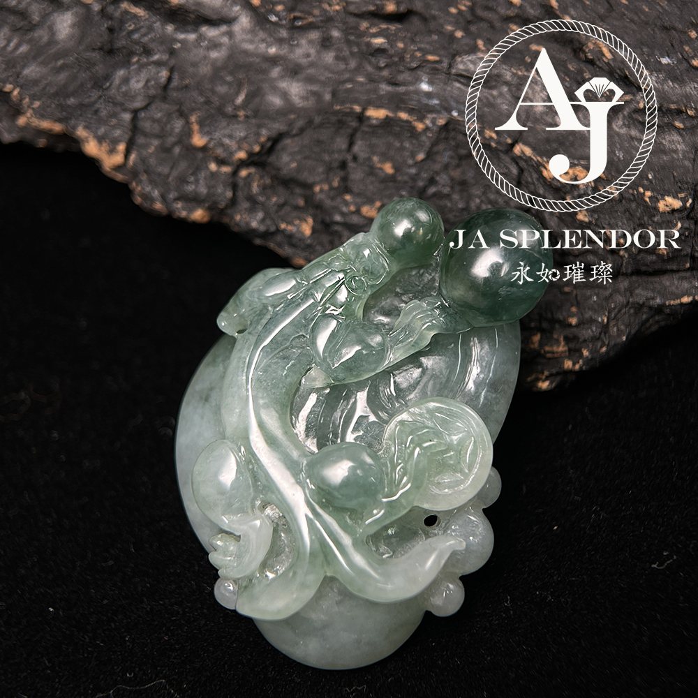 JN-3365 天然翡翠A玉 冰種精雕俏色招財如意貔貅吊墜