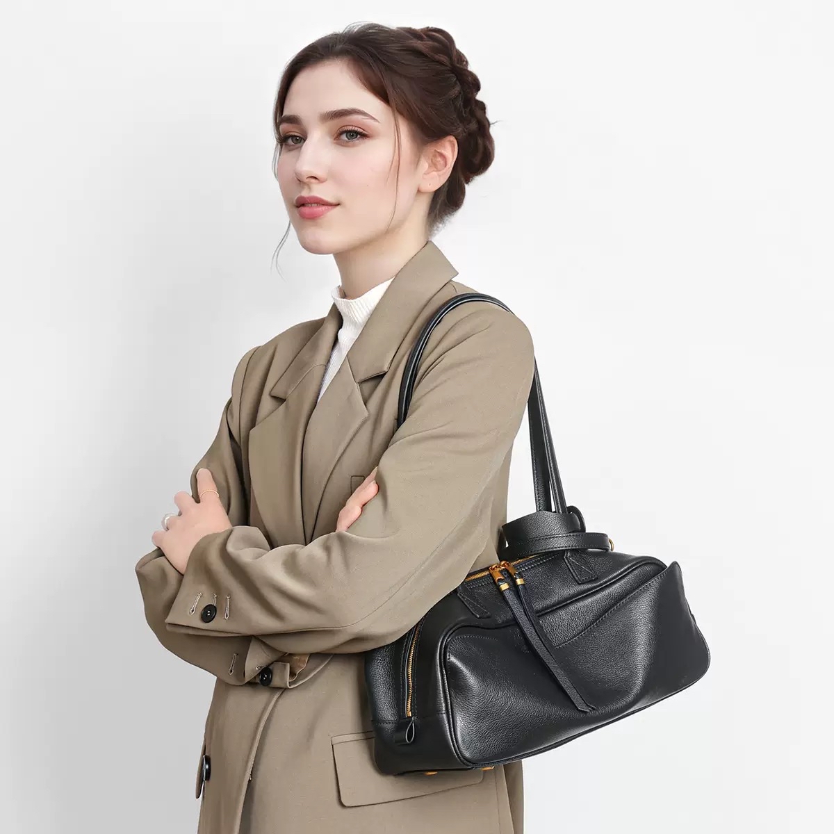 日本HONAYIN頭層牛皮CARRIEBOWLING法棍包 #L2530