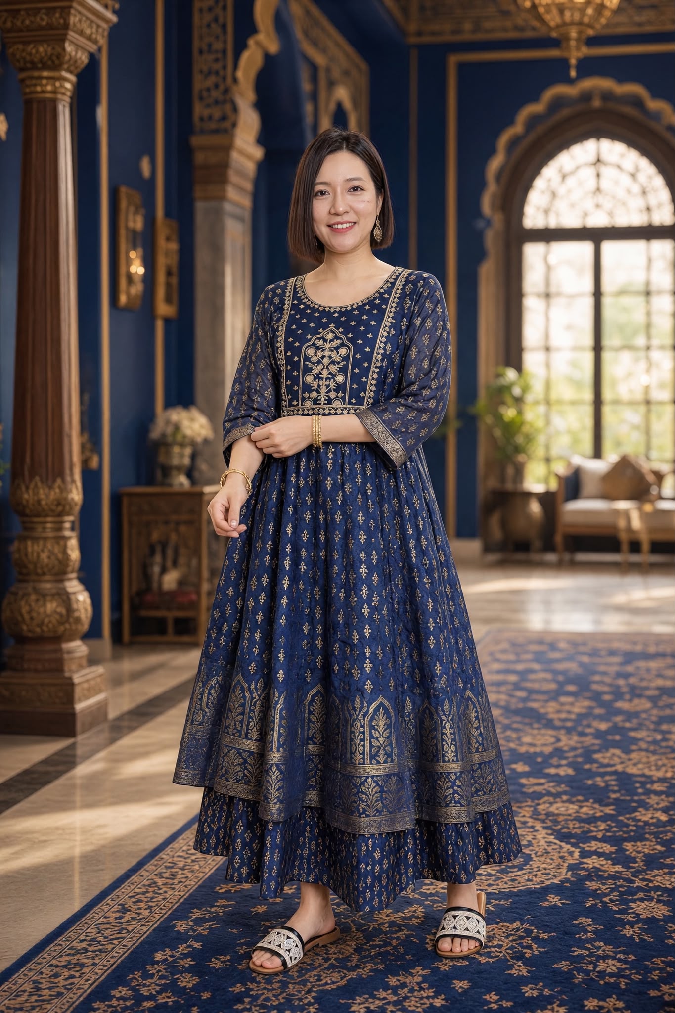 3579 Navy Blue Golden Stampling See-Through 2 Layer OP 50"