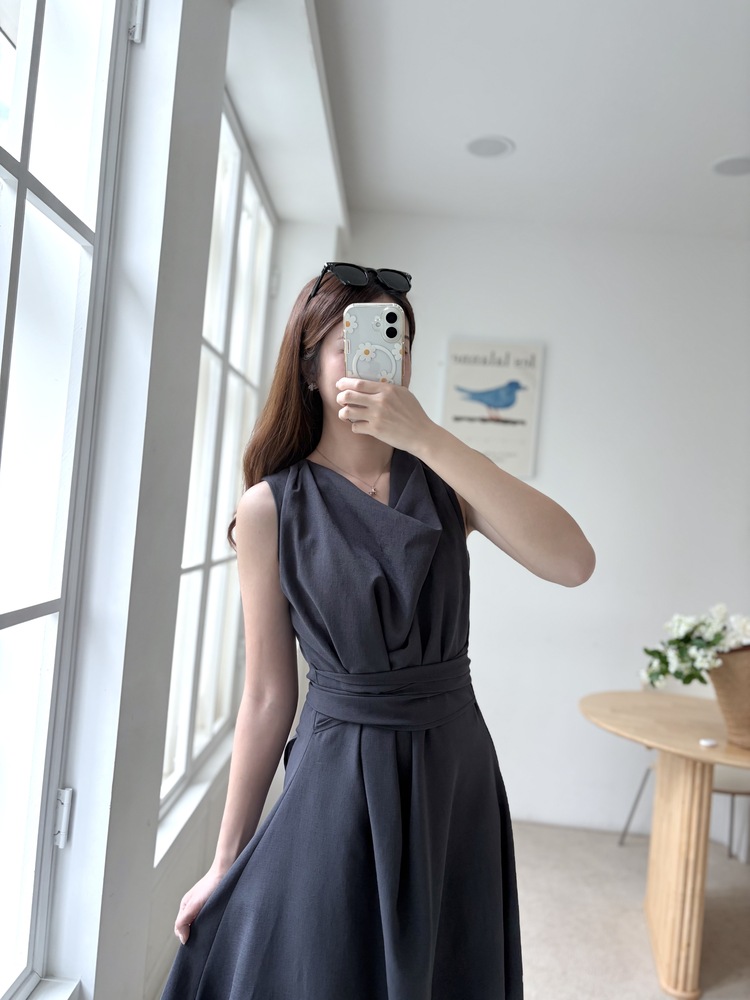 Athena Drape Dress (Charcoal)