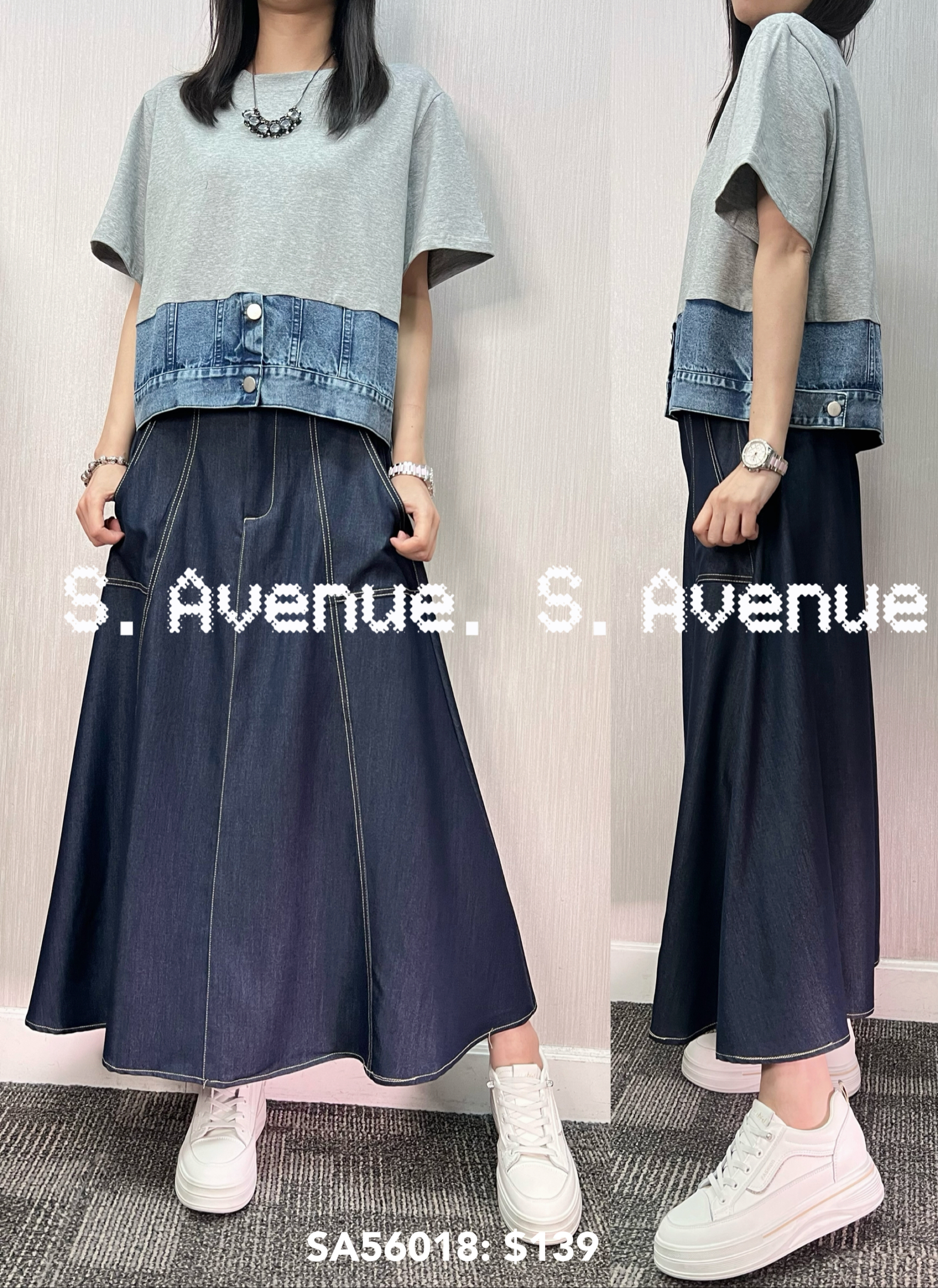 SA56018: 短袖下牛仔tee