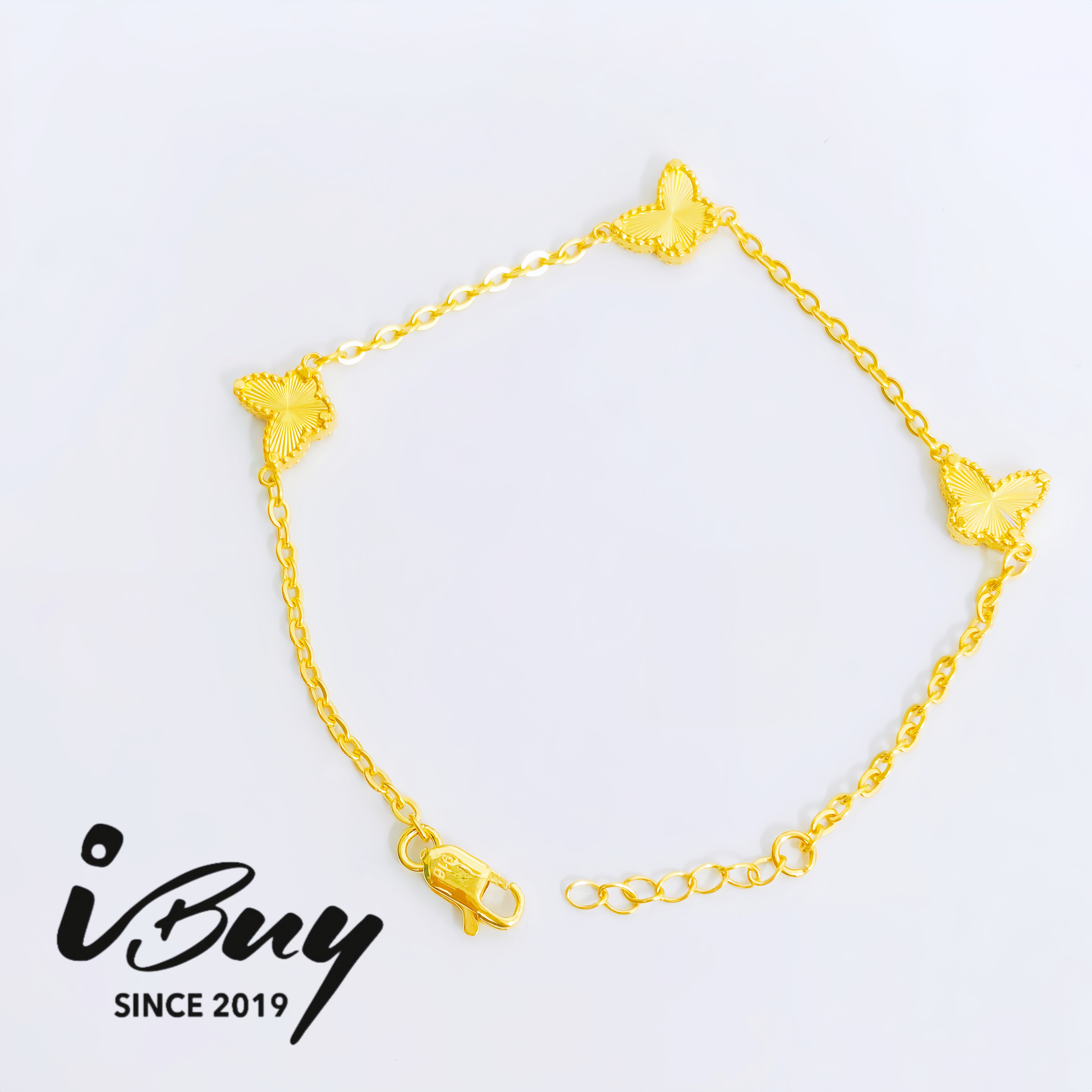 916 GOLD 8MM NORTHERN LIGHT 3 BUTTERFLY BRACELET 916 金 8MM3花极光蝴蝶手链