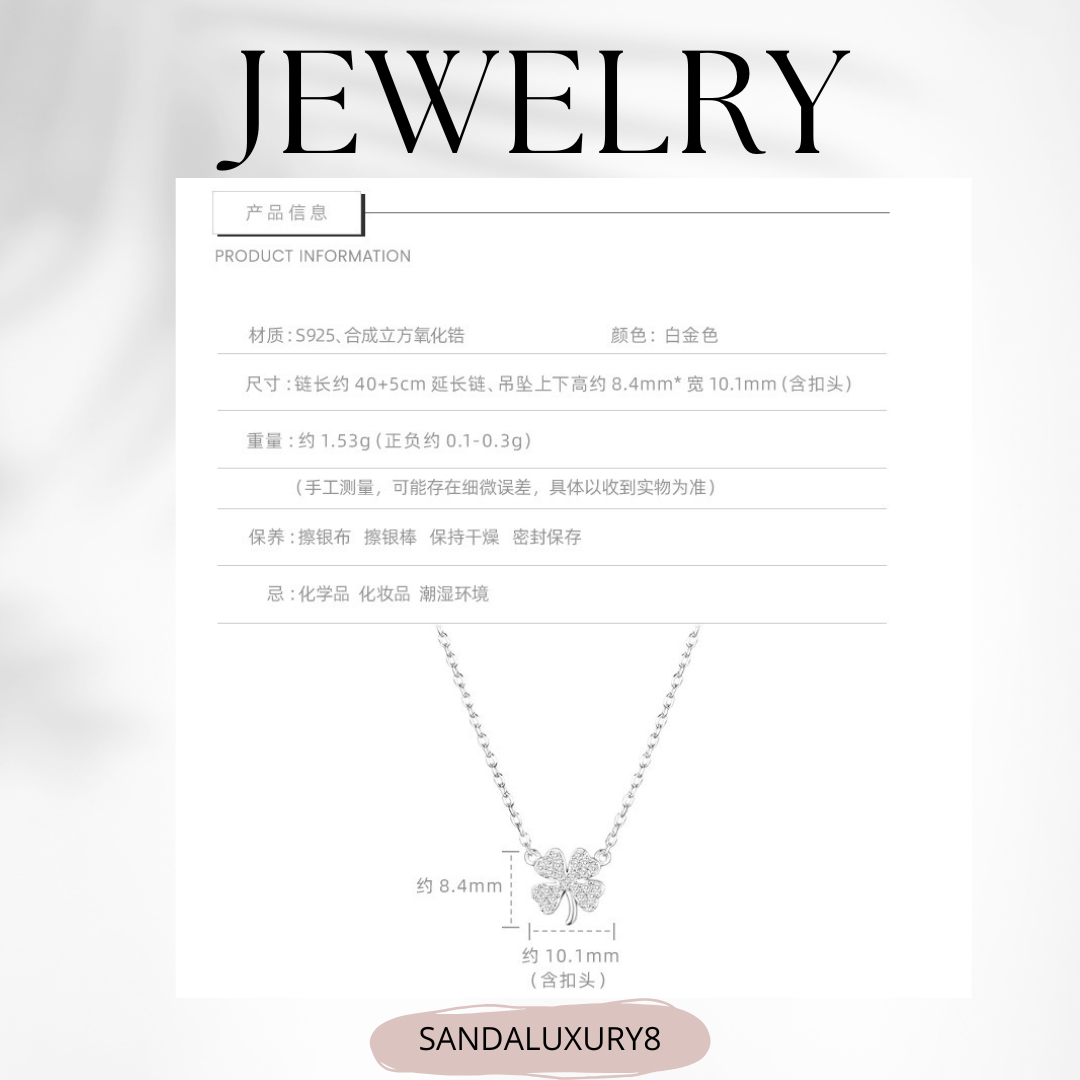 Silver Four Leaf Clover Necklace with Cubic Zirconia  - Minimalist Jewelry for Women