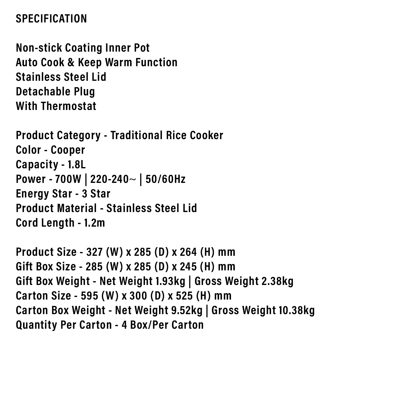 Faber 1.8L Rice Cooker (FRC618)