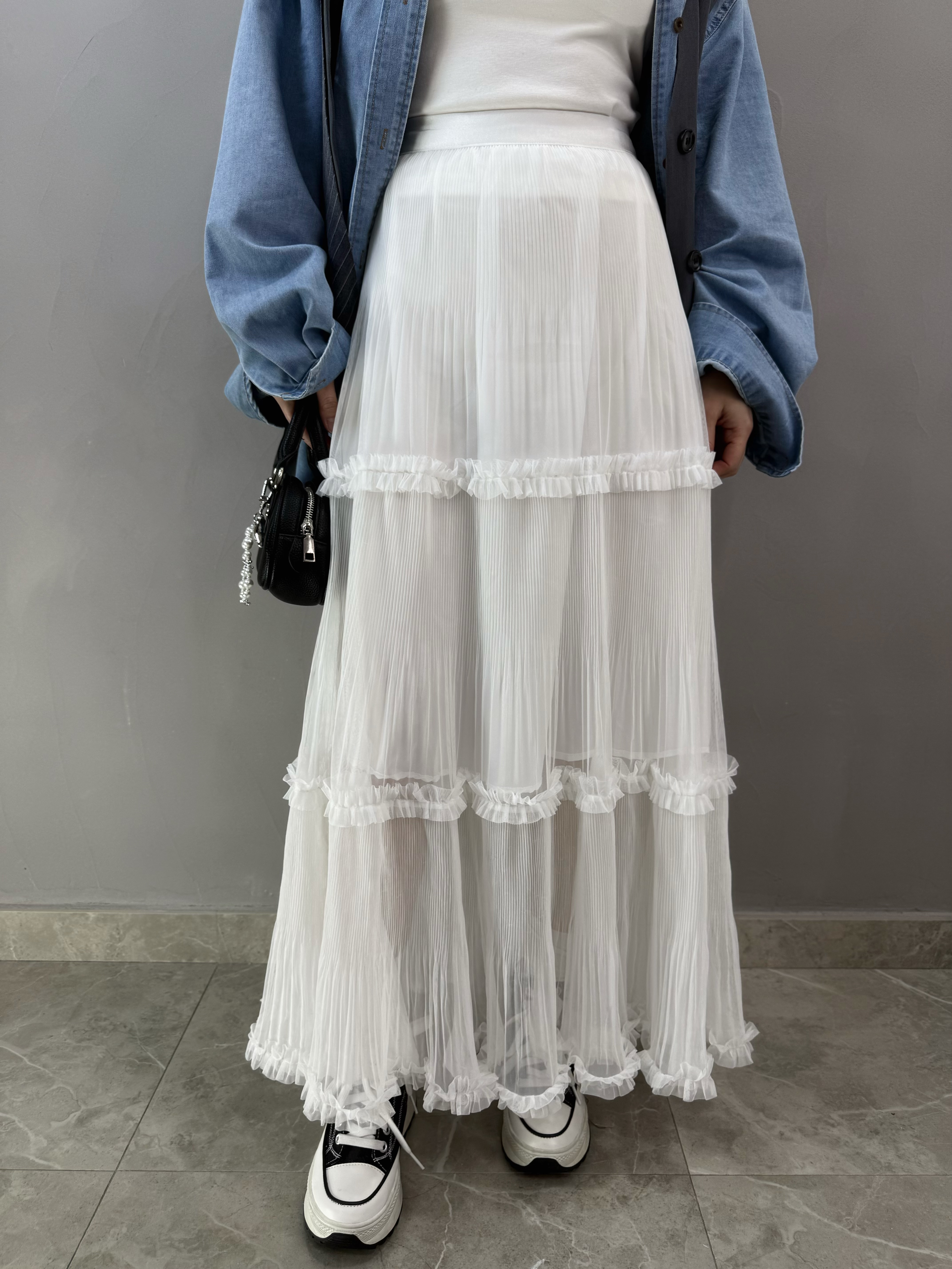 I68 Ruffle邊暗紋裙