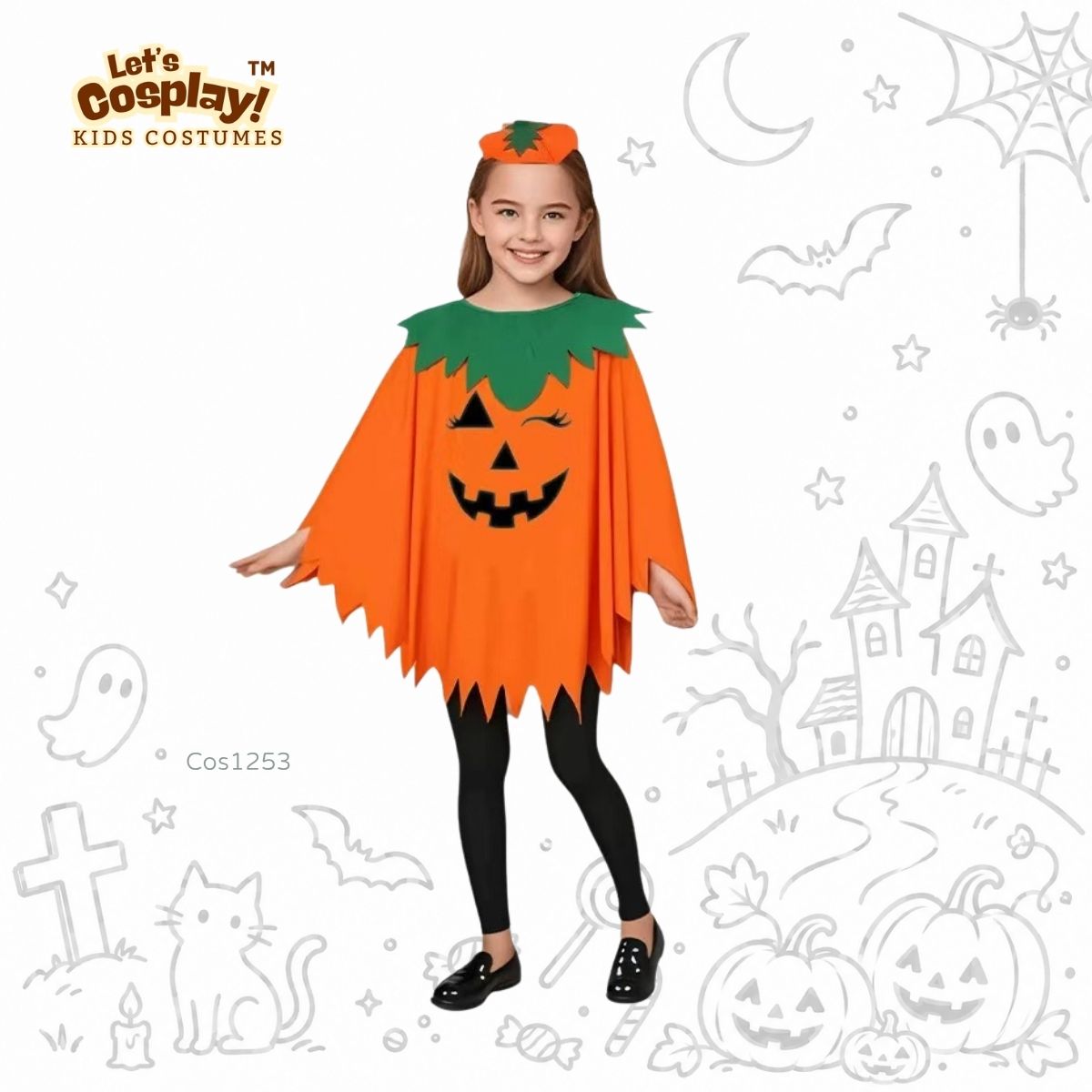 兒童南瓜萬聖節服裝 Pumpkin Costume Kids｜南瓜斗篷頭飾｜親子 Halloween Costume｜COS1253