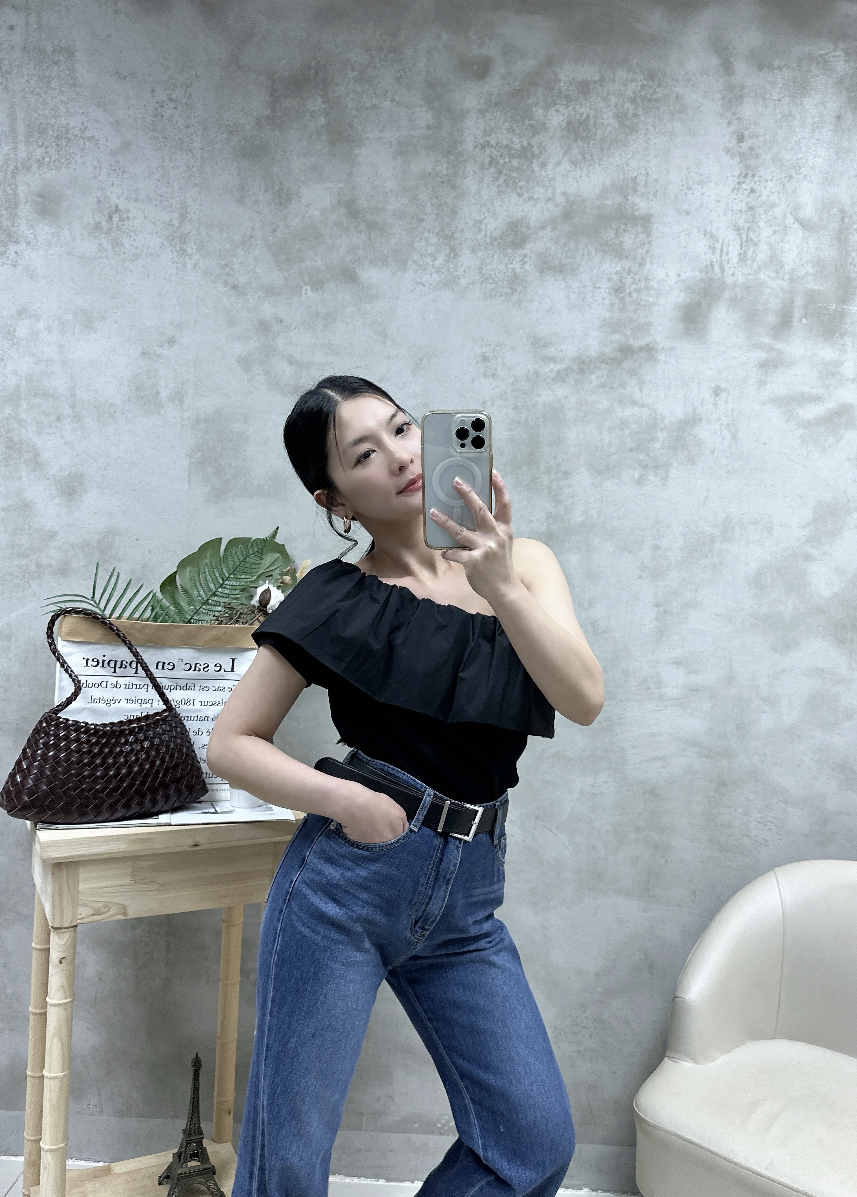 M03 恤衫拼棉兩著ruffle Top