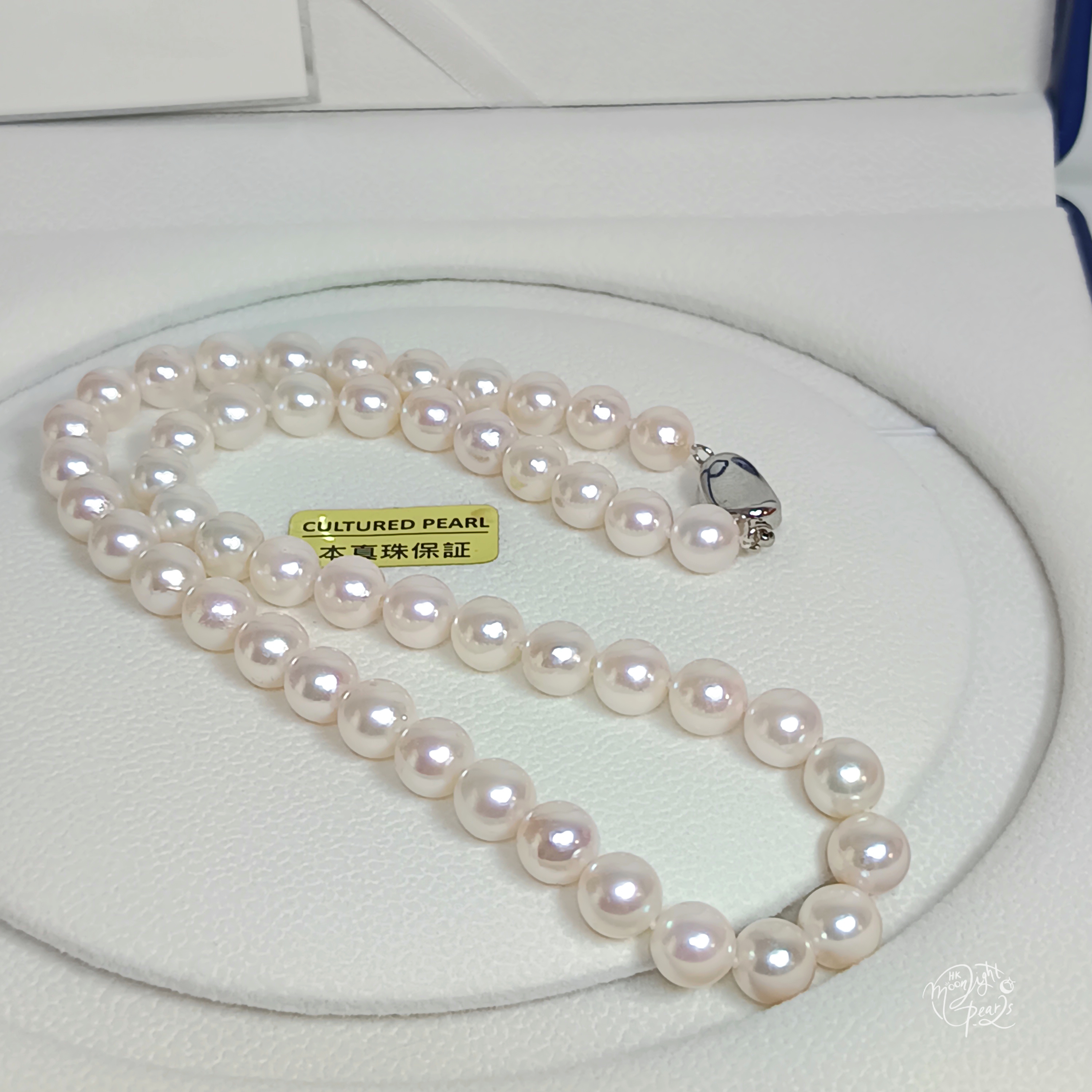 正圓極強光日本akoya櫻花粉色海水珍珠925扣項鍊