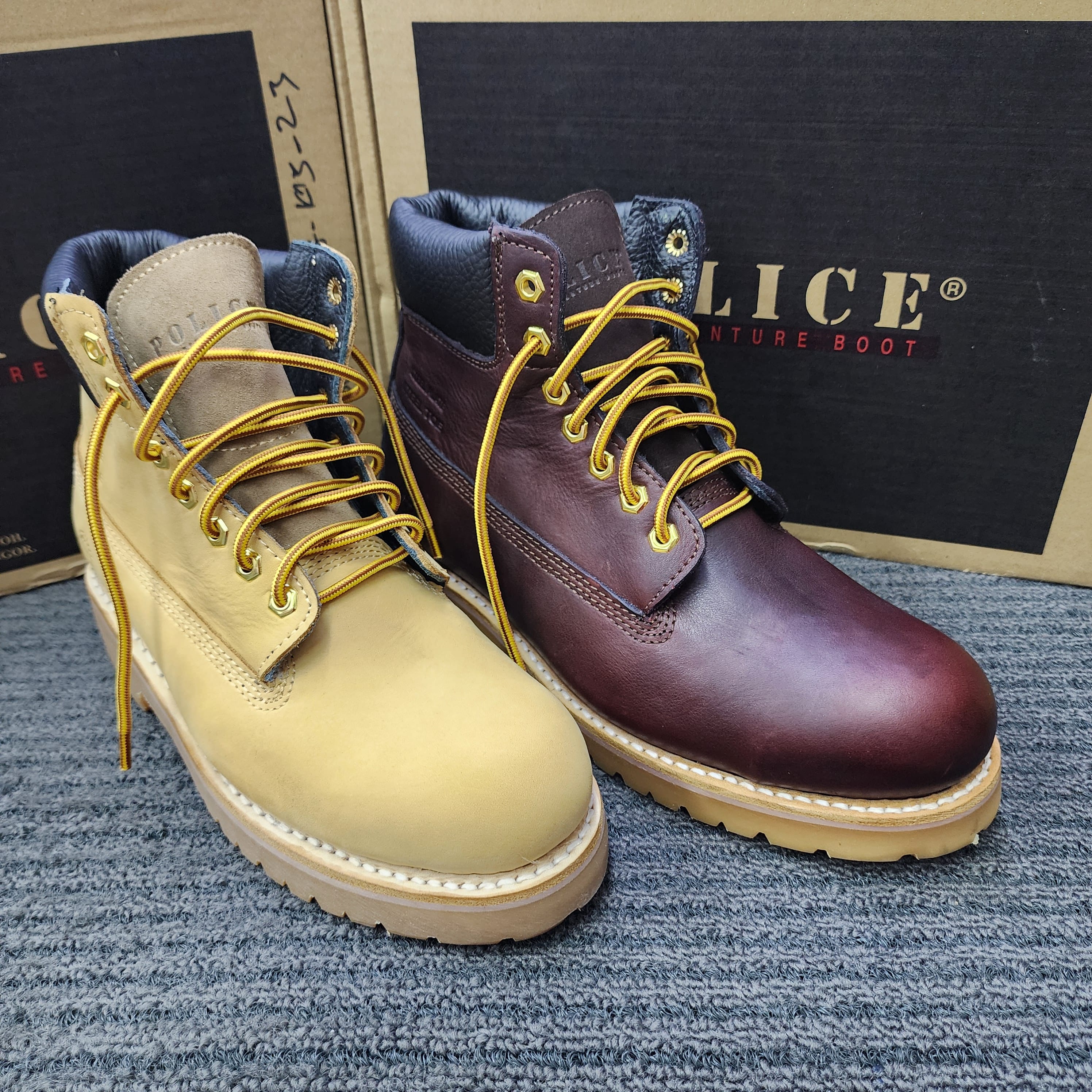 POLICE SAFETY SHOES 90528 MID CUT LACE CAMEL MAROON ORIGINAL KASUT KESELAMATAN