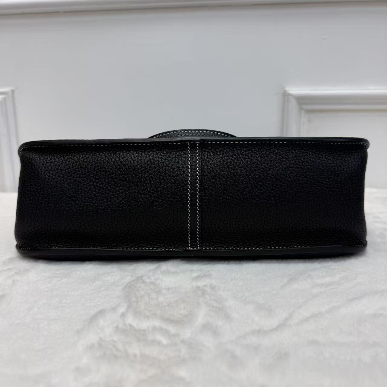 Hermes/愛馬仕 halzan31 哈喇子斜挎包 黑銀 走白線 Togo皮 手提單肩包