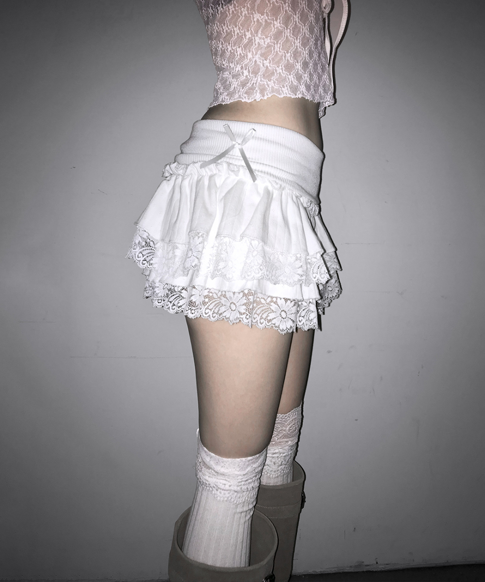 Ribbed Waist Ruffled Mini Skirt