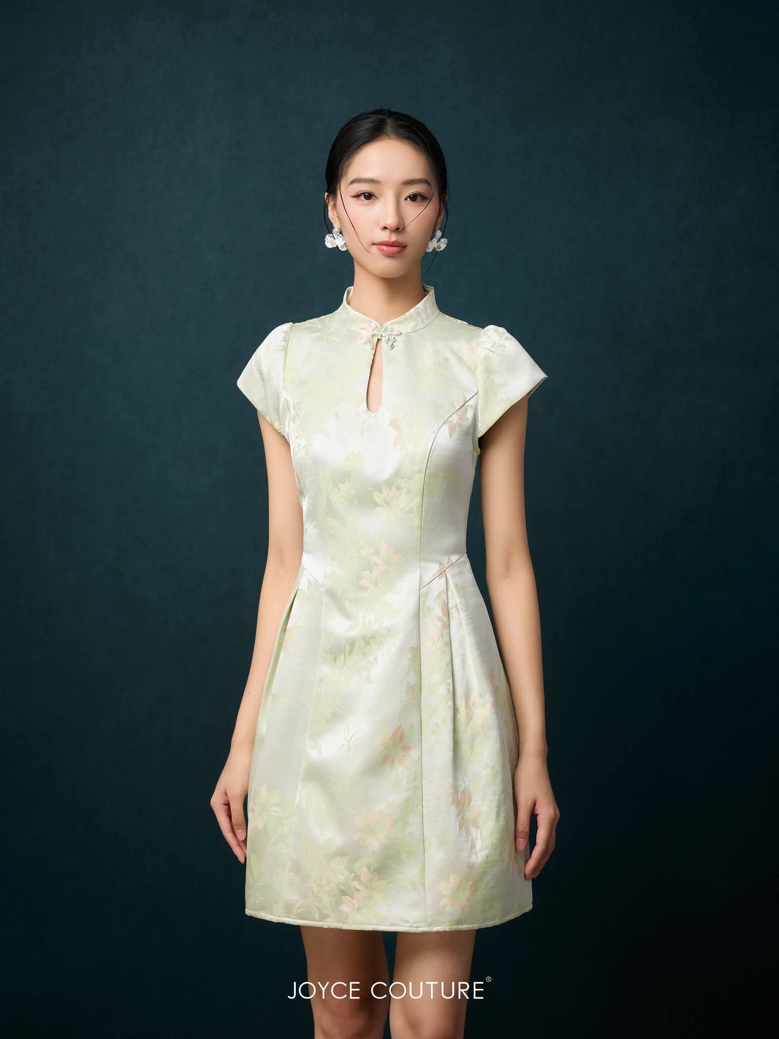 露背自带胸垫旗袍连身裙 D0364