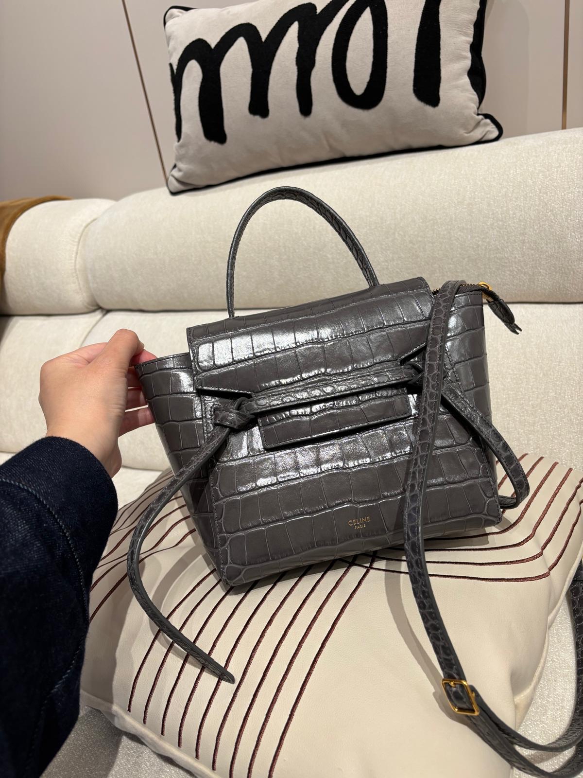 Celine Nano Belt Bag 2 Way Bag 深灰壓鱷魚紋牛皮金扣 100%Authentic,95%new✅dust bag 