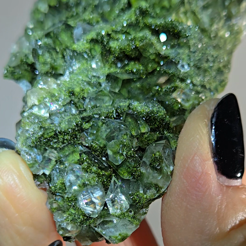 Epidote specimen with rainbow DT quartz - ED3