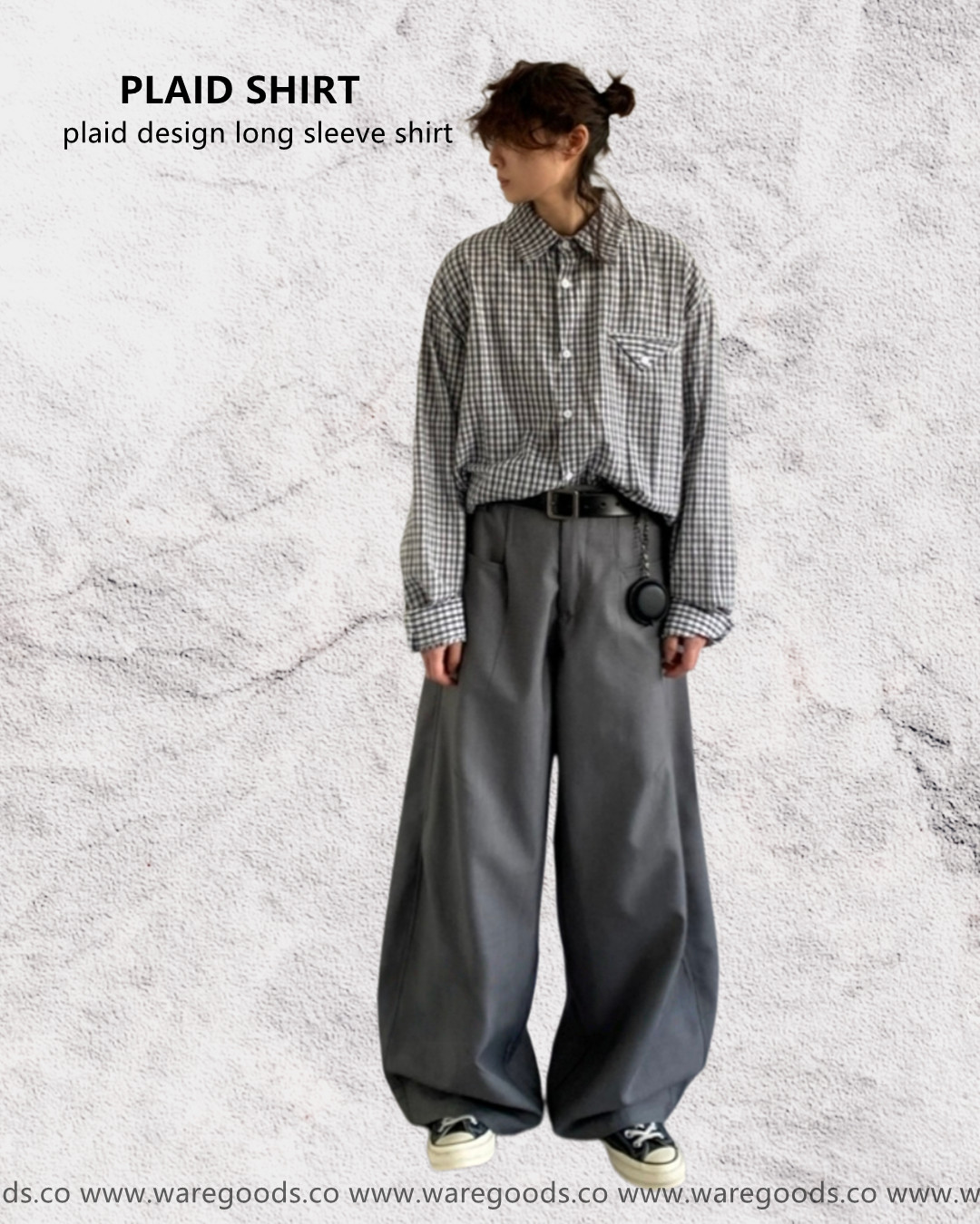 W193格紋翻領長袖恤衫