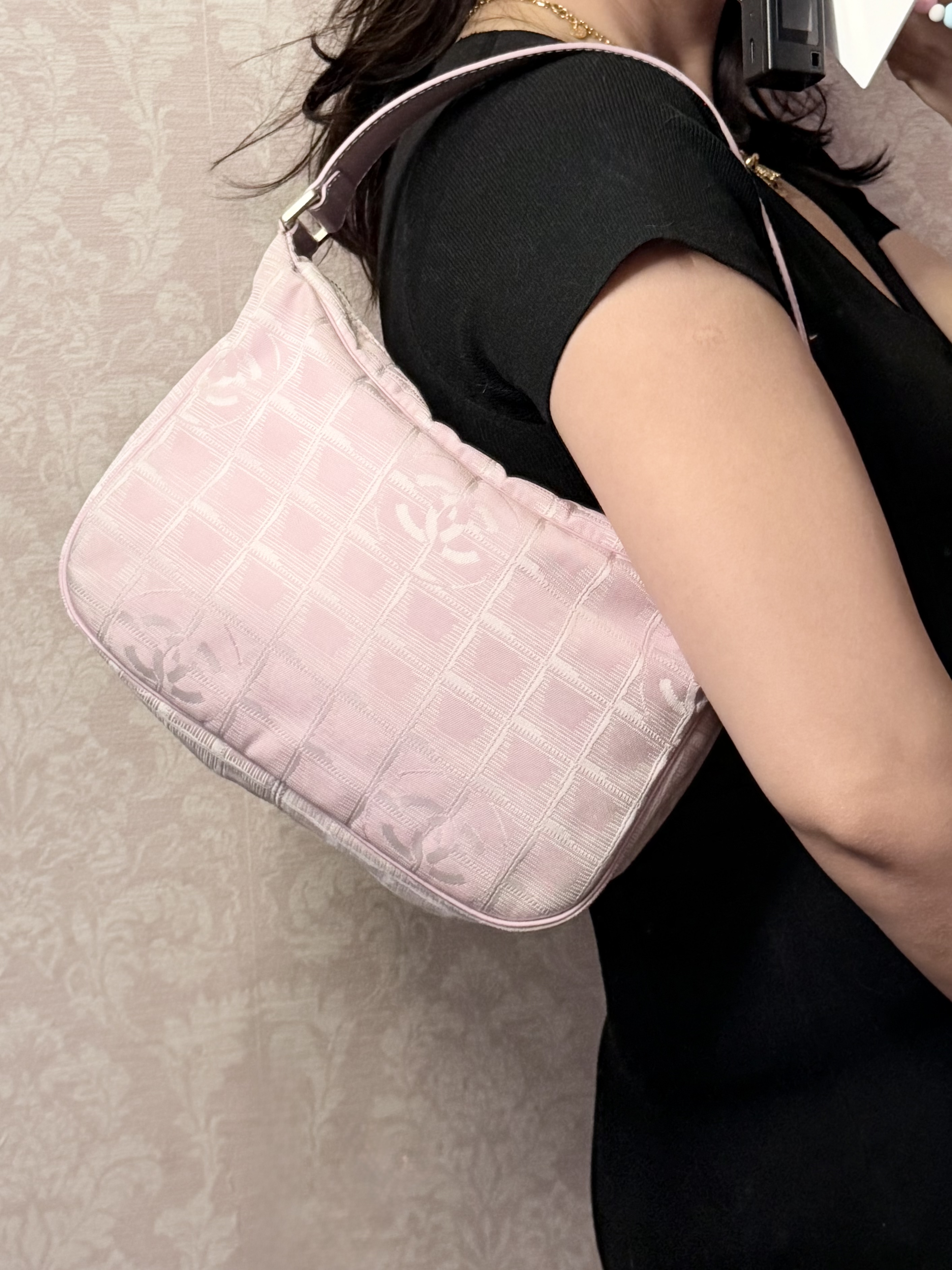閑置品 vintage chanel pink jacqurd shoulder bag / pochette 