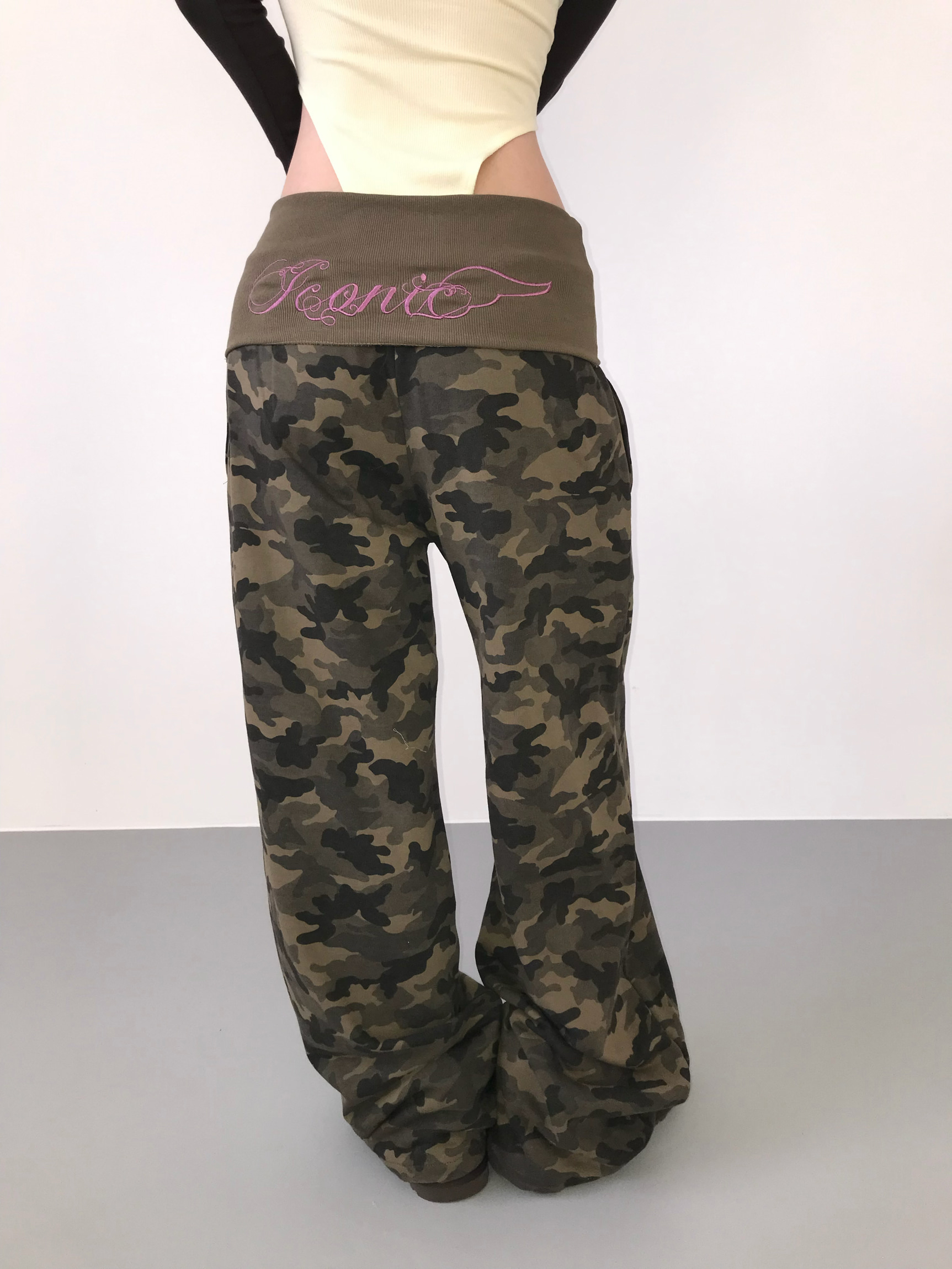 Foldover Camo Wide-Leg Sweatpants