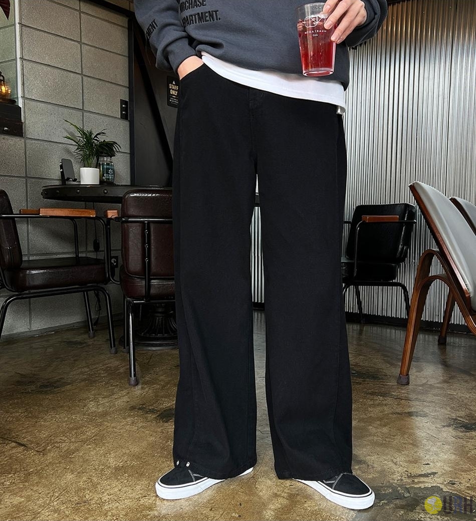 【100%保證韓國直送】側邊壓褶鈕扣造型寬版水洗牛仔長褲 [2 color] RG165836