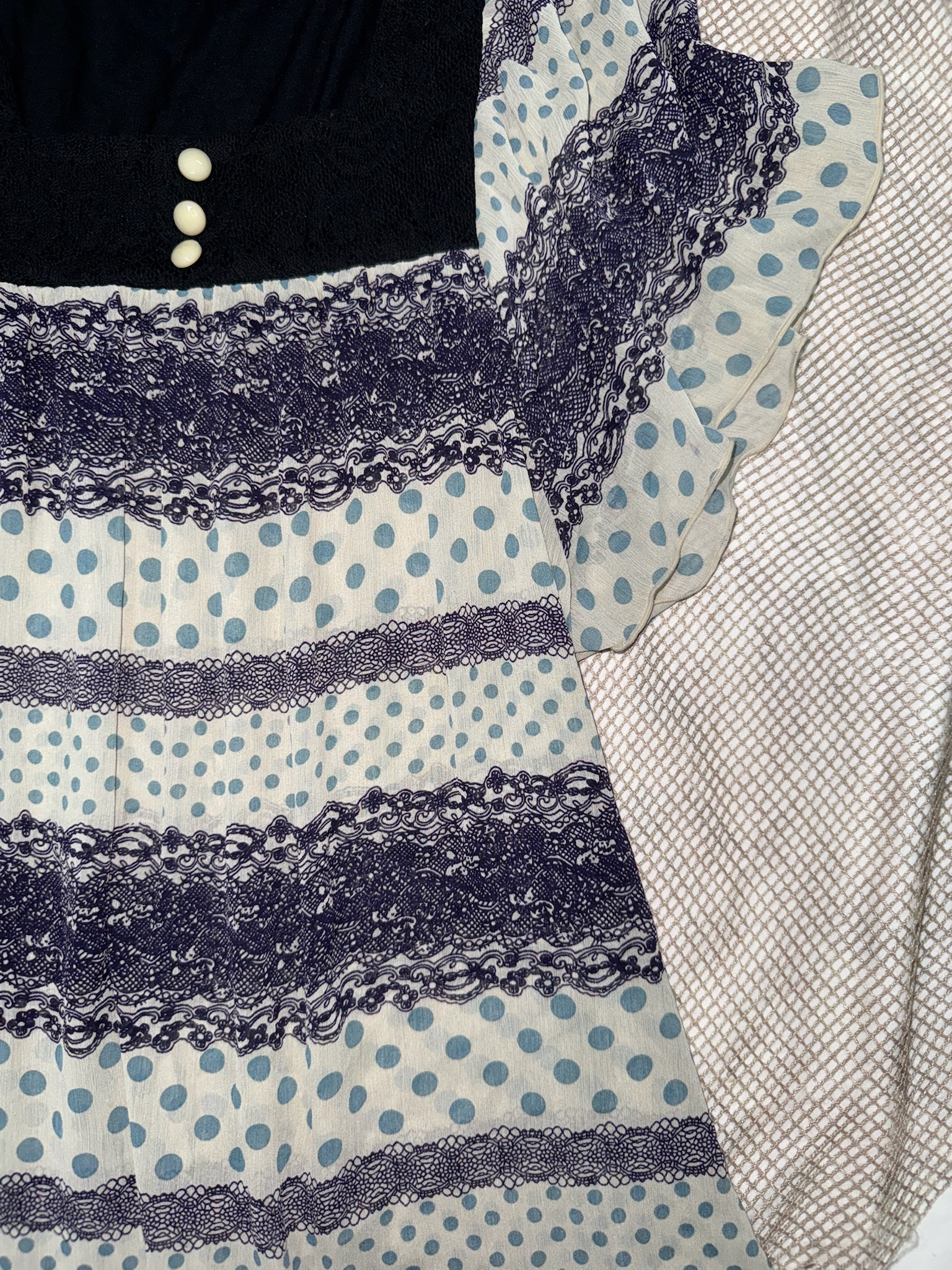 Woodland Bohemian Blue Polka Dot Flared Sleeve Top