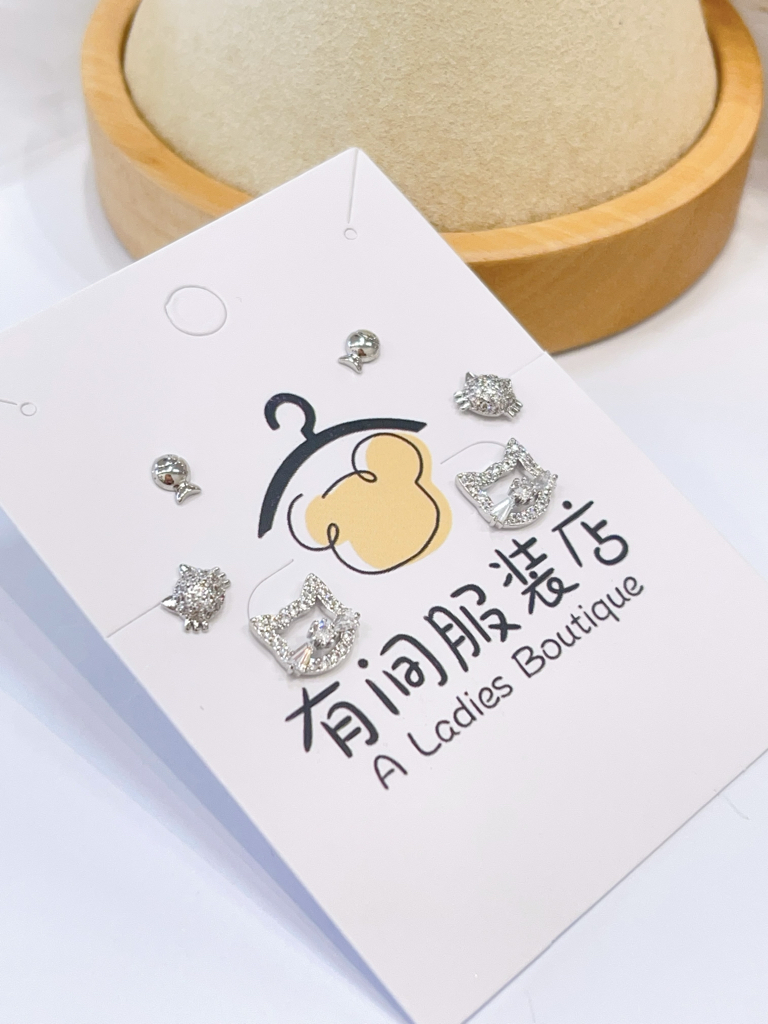 可爱镂空小猫耳环套装