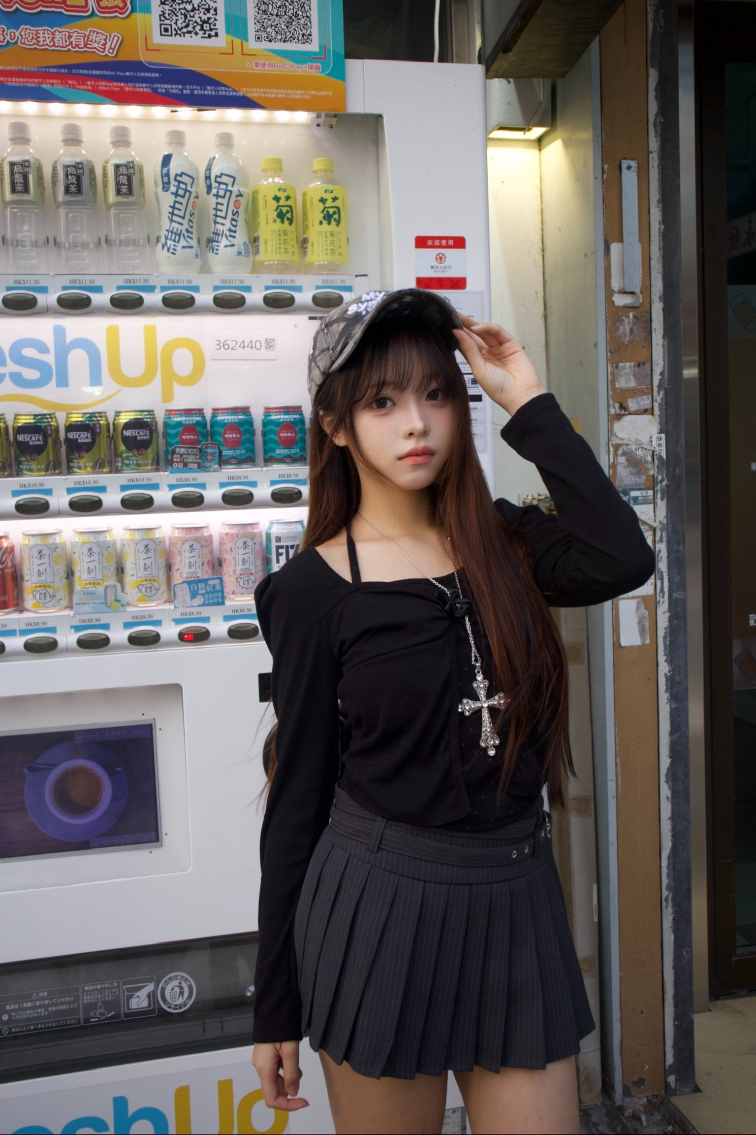 韓國撞色假兩件波點蝴蝶結Top