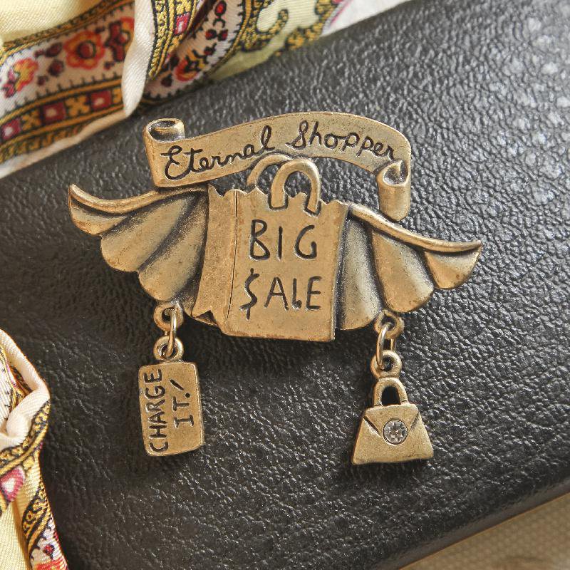 Gold Tone Eternal Shopper Big Sale Brooch with Rhinestone (EA1161)
