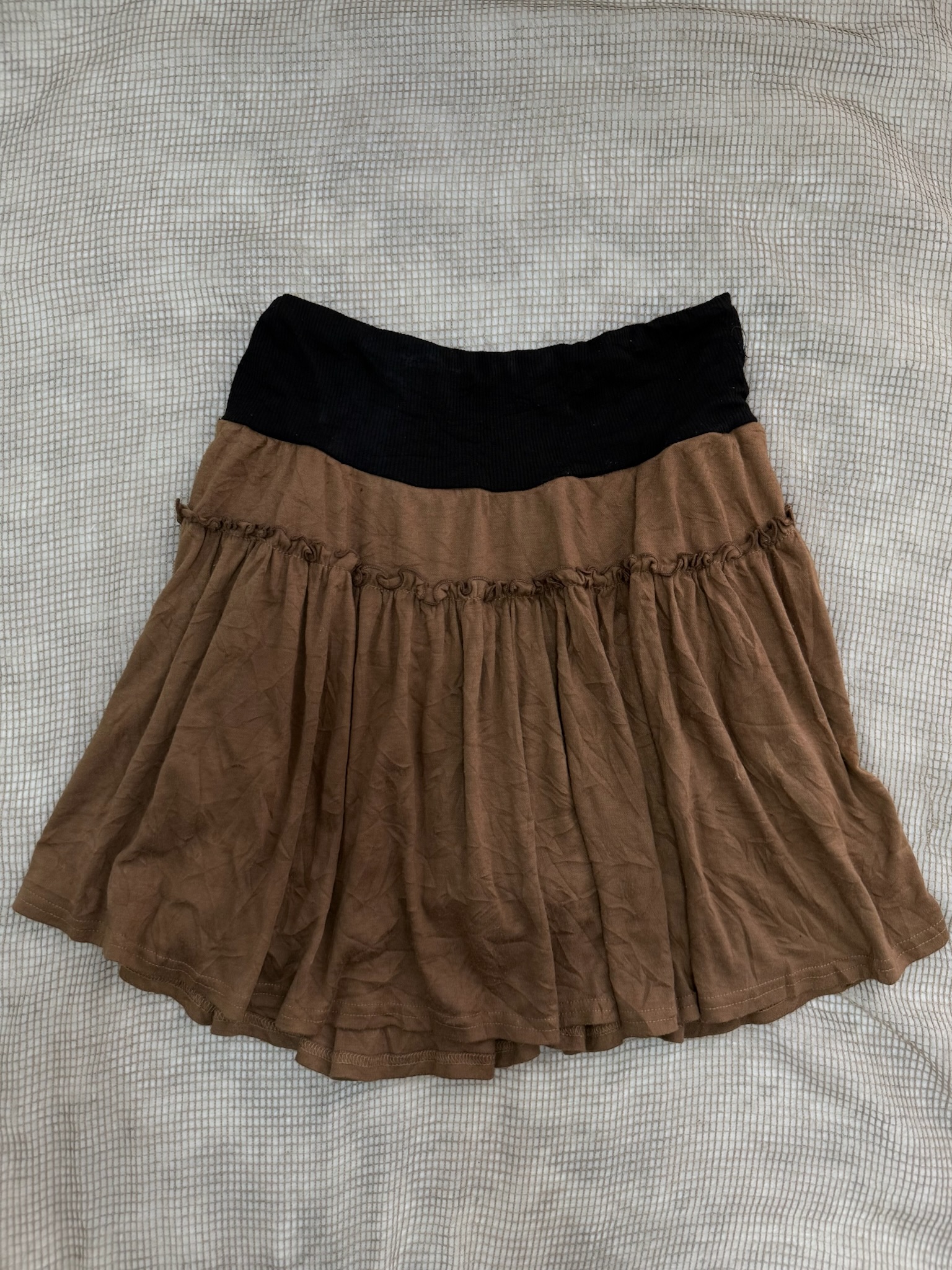 Mocha Brown Grunge Flared Ruffle Skirt 