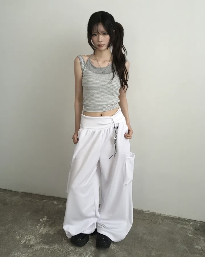 Folded Waist Wide Leg Cargos