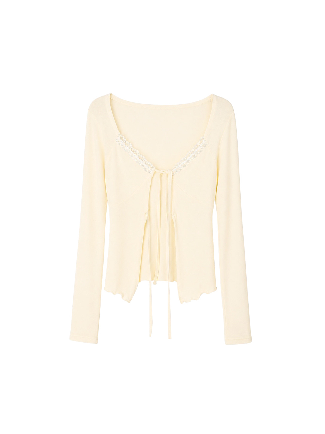 Soft Lace Trim Tie-Front Cardigan