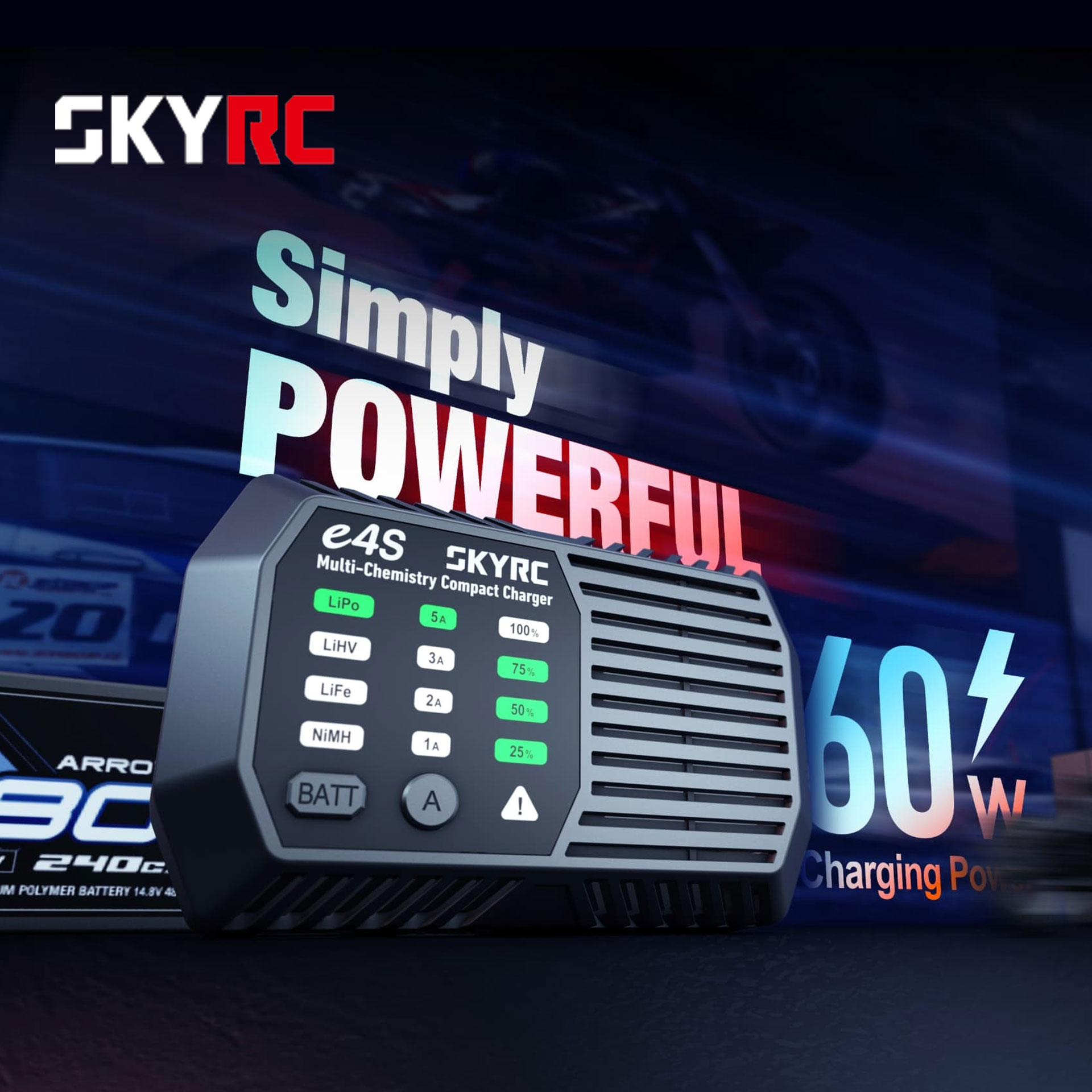 全新 SKYRC s4S 鋰電池和鎳氫電池通用充電器 | 簡單設定易用 | 可充 LiHv / LiPo / LiFe / Lilon / NiMH / NiCd | 英規8字電源線輸入 | 60W輸出