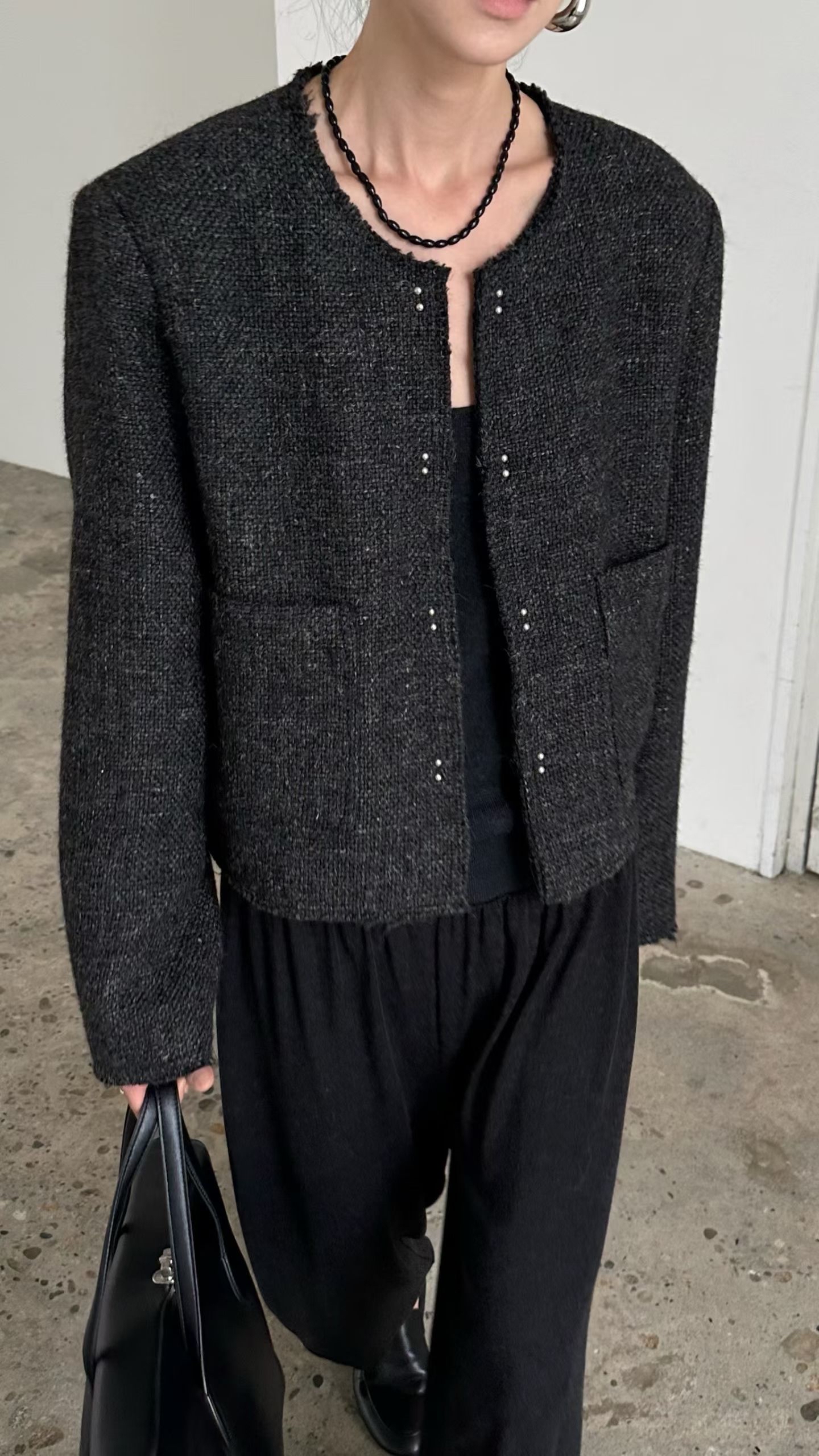 The Noir Tweed Cropped Jacket #jk31