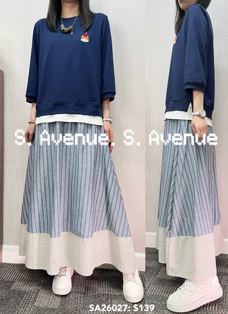 SA26027: 中袖繡小貓假兩件tee