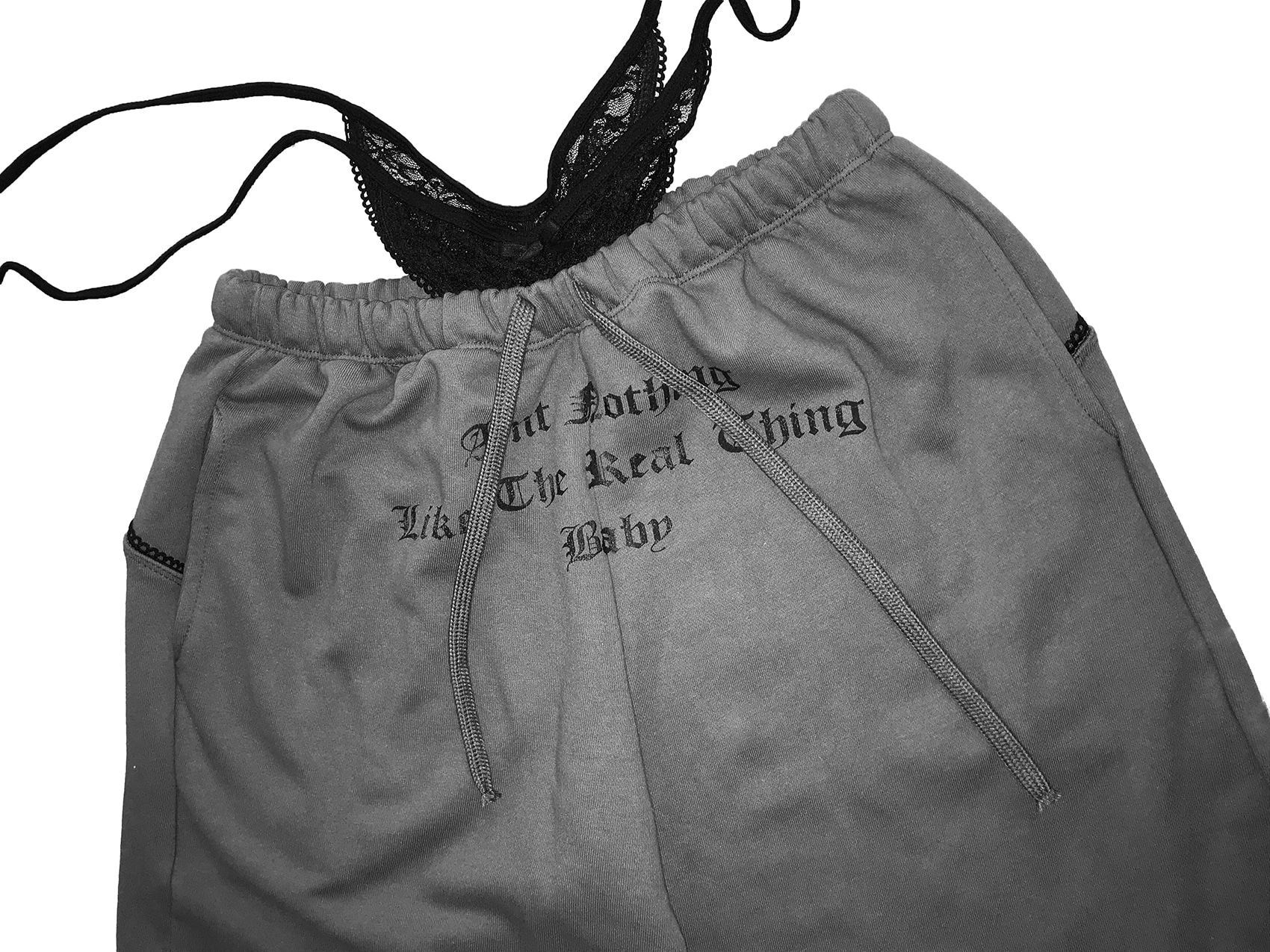 Layered Lace Waist Graphic Wide Leg Pants