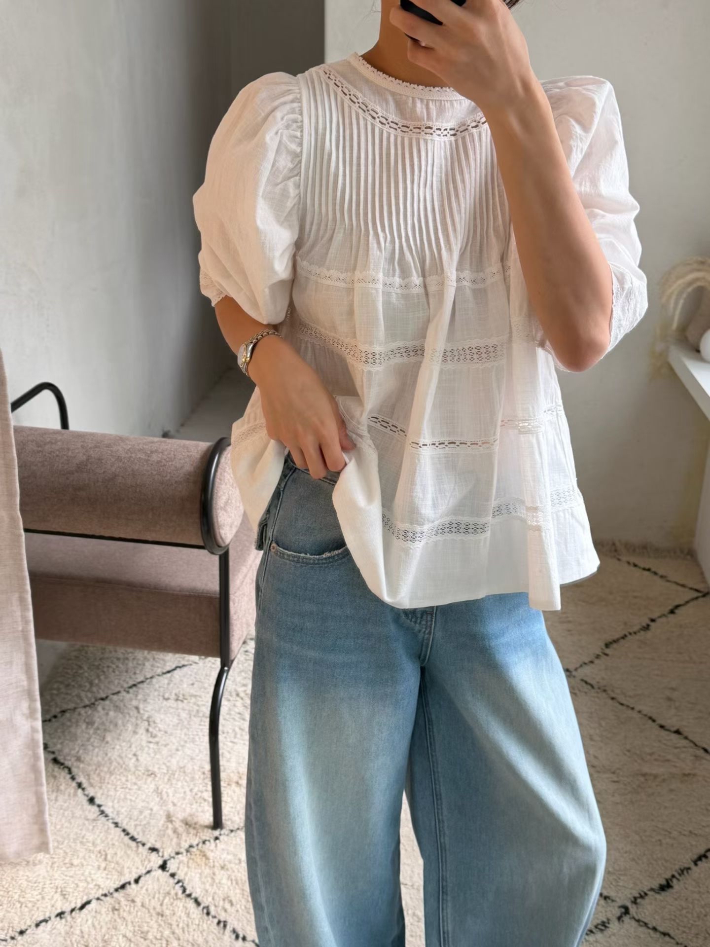 AMORA pleated lace blouse 