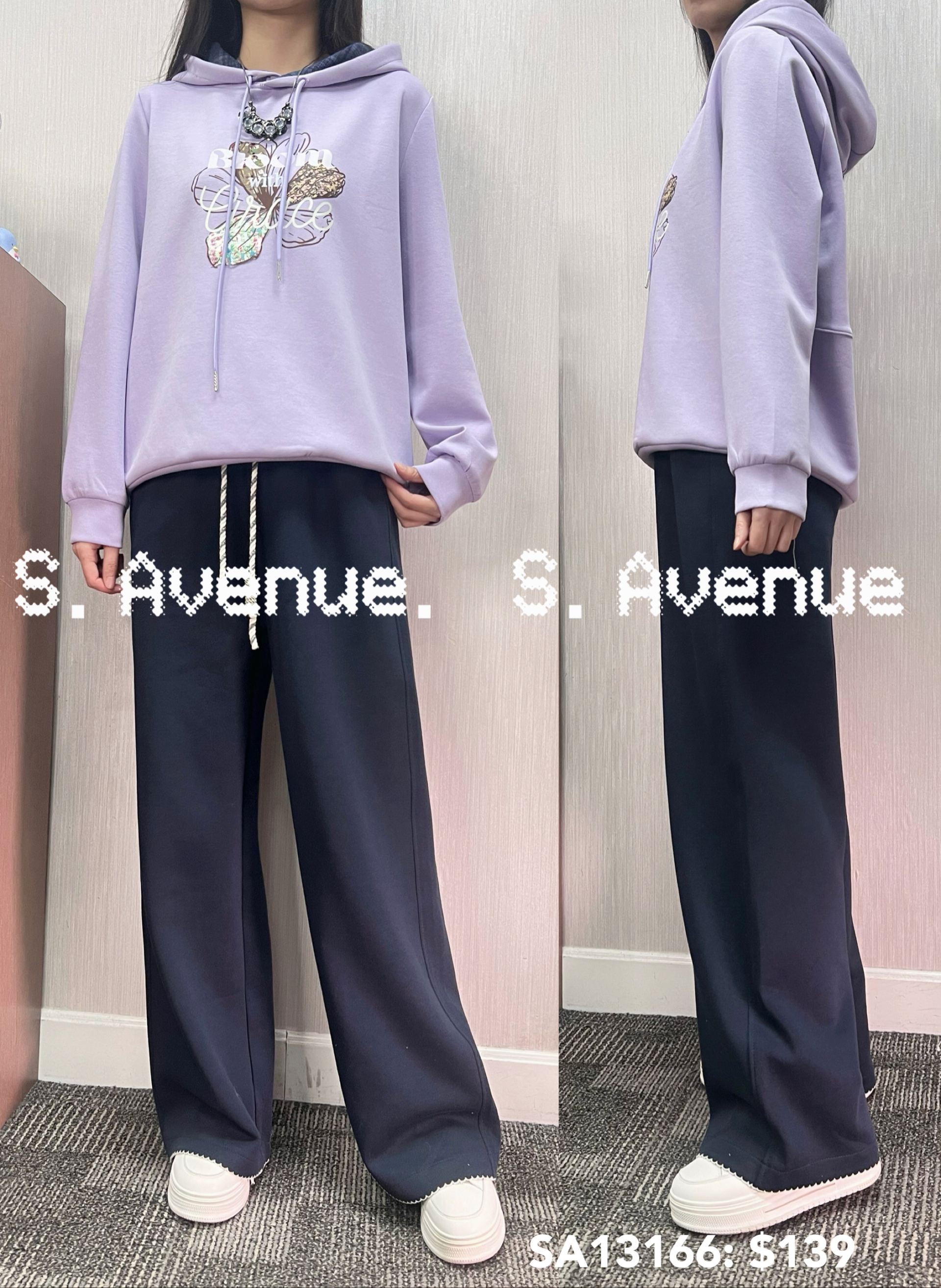 SA13166: 長袖有帽內里格仔印花衞衣