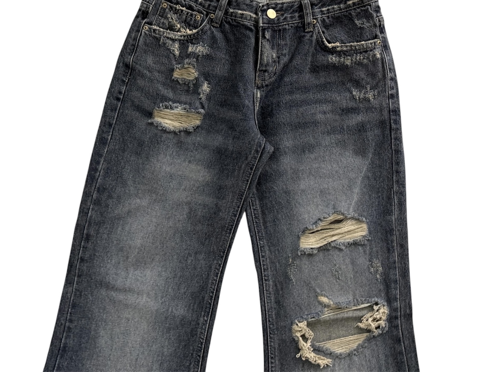 Washed Distressed Wide-Leg Denim