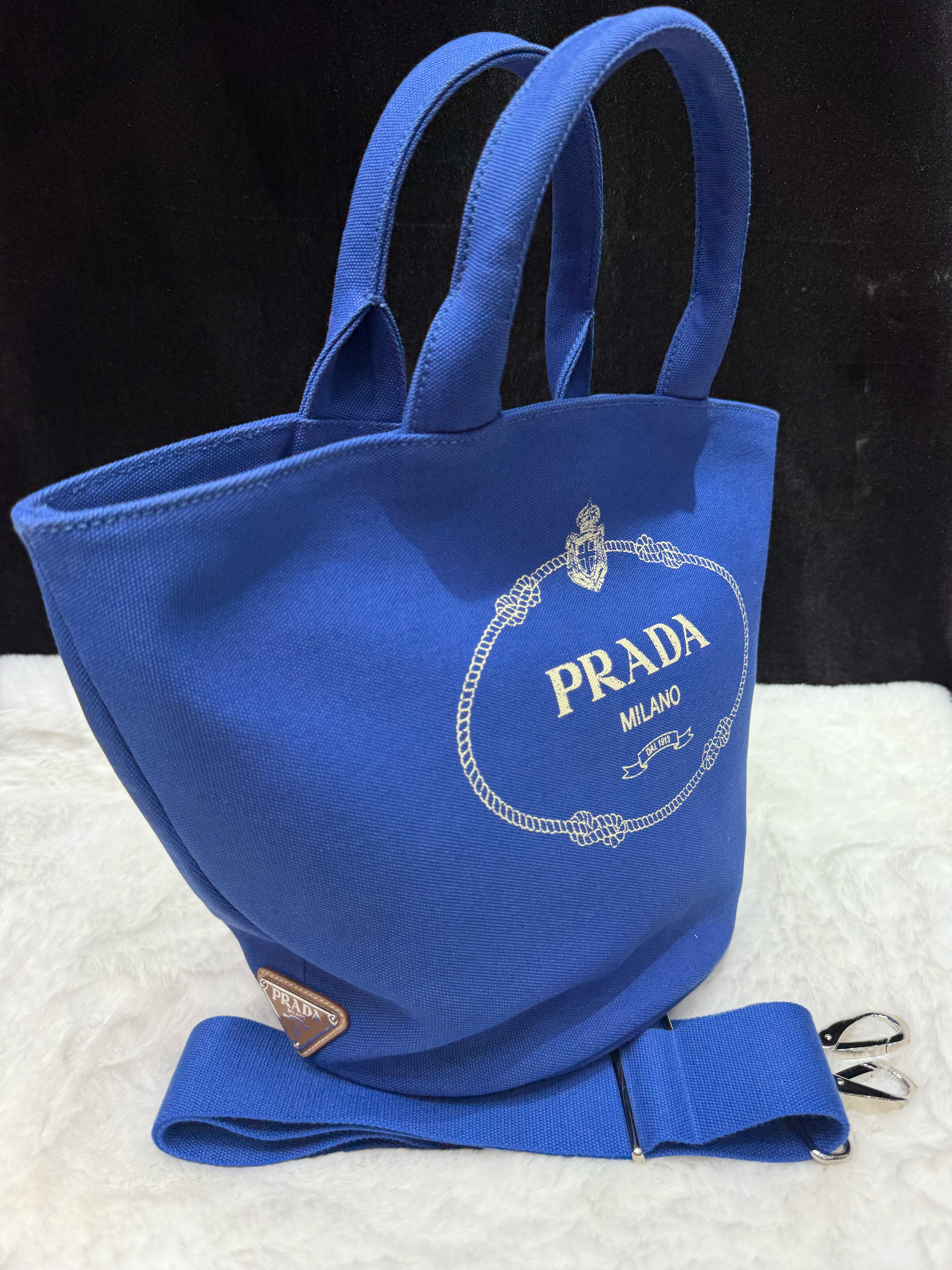 Prada canvas bag with pouch blue
