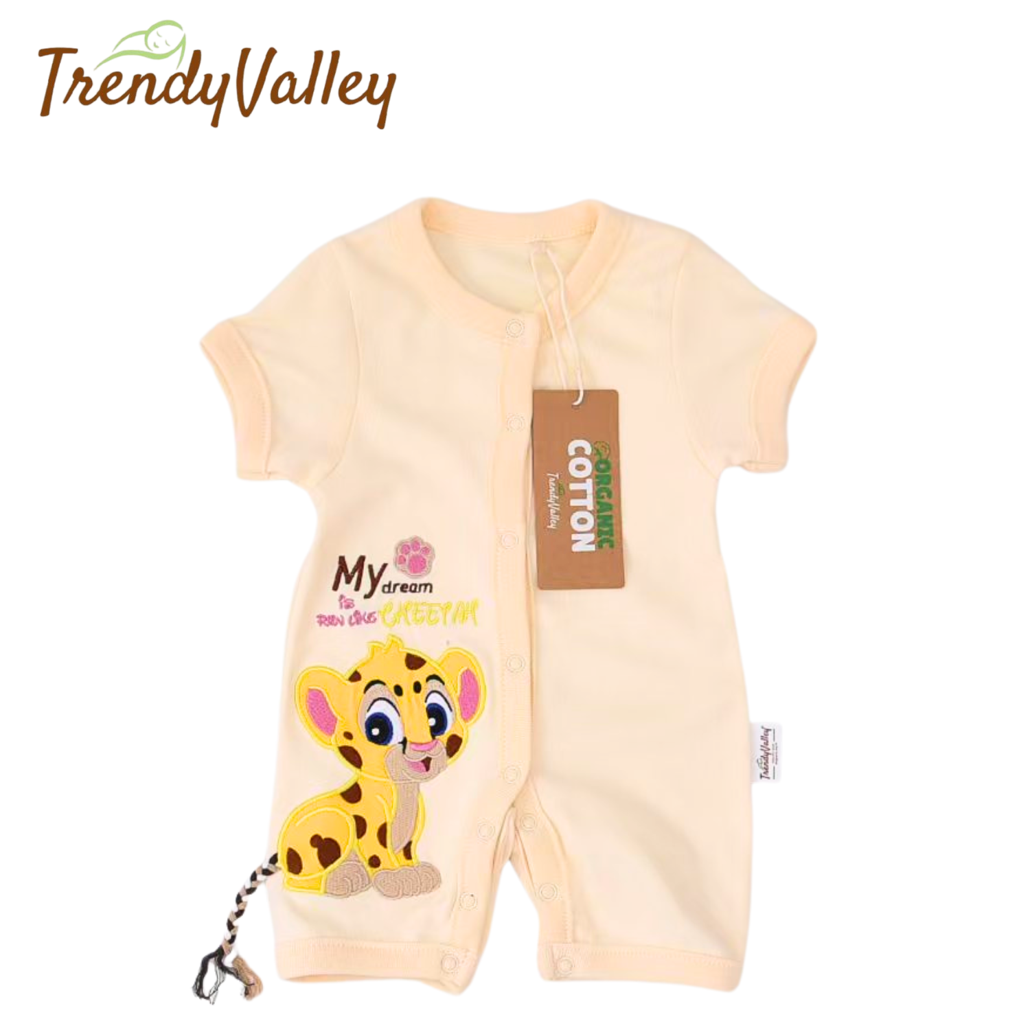 Trendyvalley Organic Cotton Short Sleeve Short Pant Baby Romper (Cheetah)