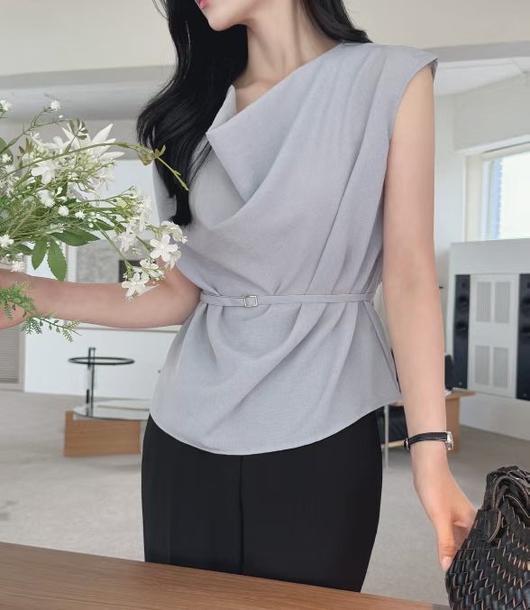 法式優雅垂領收腰上衣